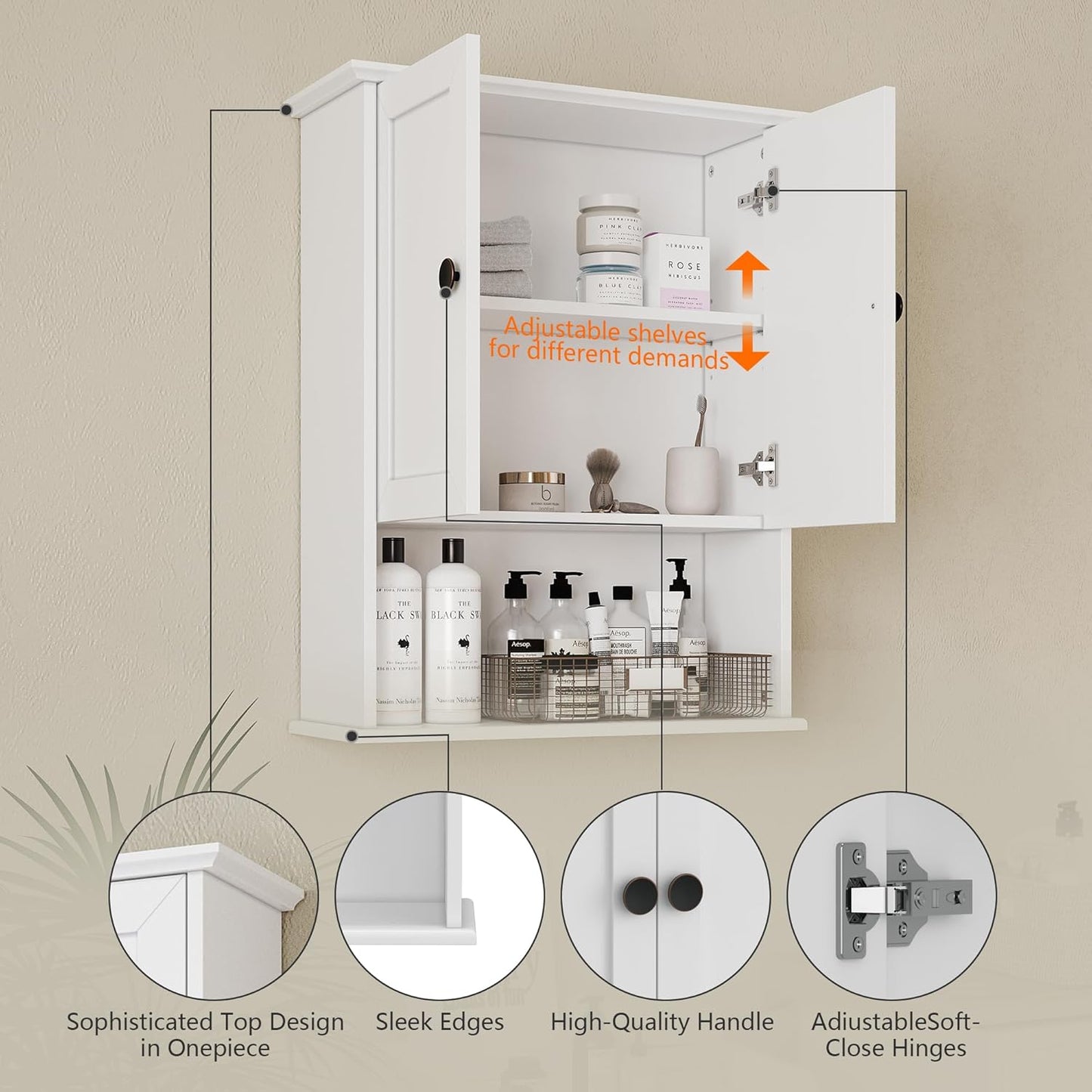 White Medicine Cabinet, 24x30 Inch Bathroom Cabinet Storage with 2 Doors and Adjustable Shelves,Over The Toilet Storage Cabinet, Above Toilet Storage Cabinet for Small Spaces