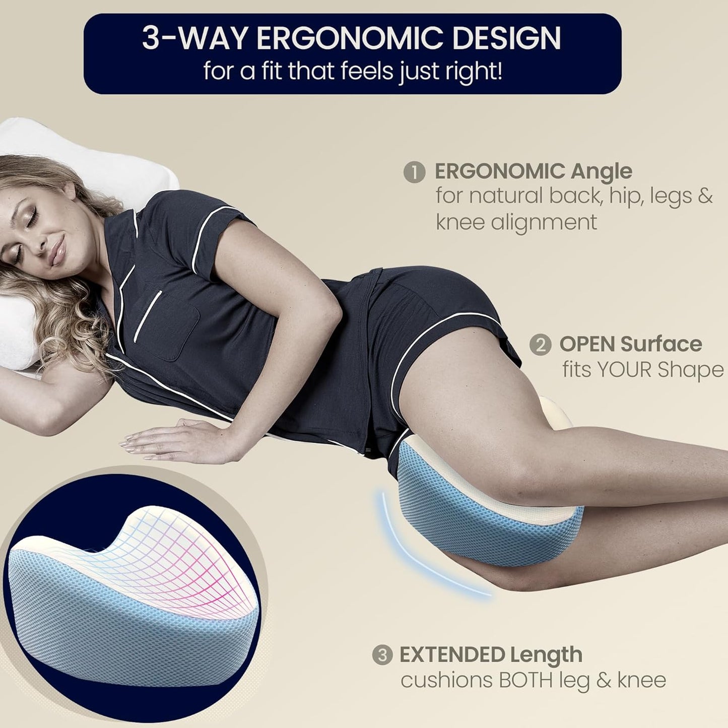 Contour Legacy Cool Leg & Knee Foam Support Pillow for Side Sleepers Soothing Relief for Back, HIPS, Knees, Joints, Nerves & Muscles (2 Pack, Cooling)
