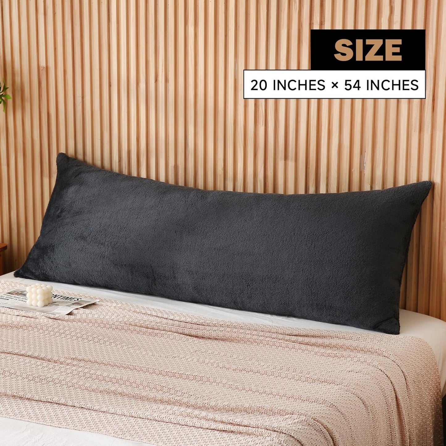 DOWNCOOL Large Body Pillow Insert with Faux Fur Cover - Fluffy Long Bed Pillow for Sleeping - Breathable Full Body Pillow for Adults - 20x54 inch (Grey, with Cover)