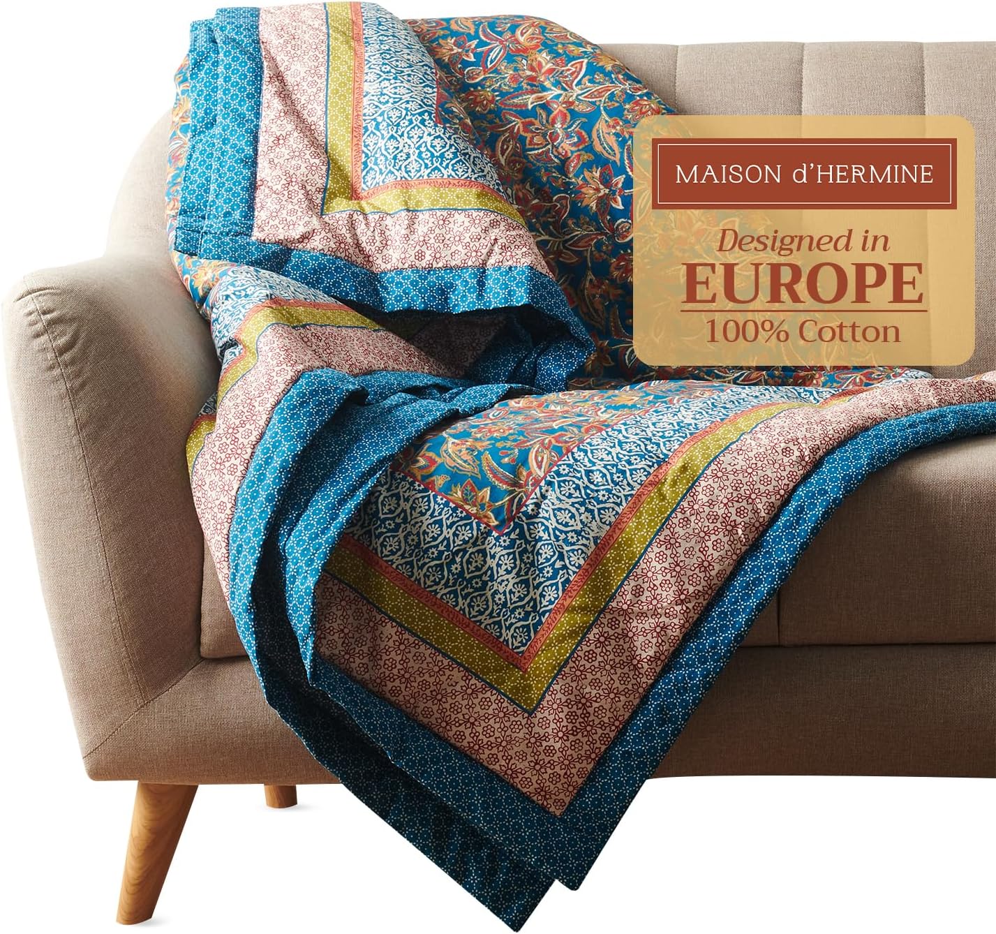 Maison d' Hermine Throw Blanket for Couch Lightweight Soft Warm Breathable Cotton Throw Blankets for Bed Girls Boys Women Men Gifts Sofa Travel Living Room Chair Bedding (50"x60", Kerala)