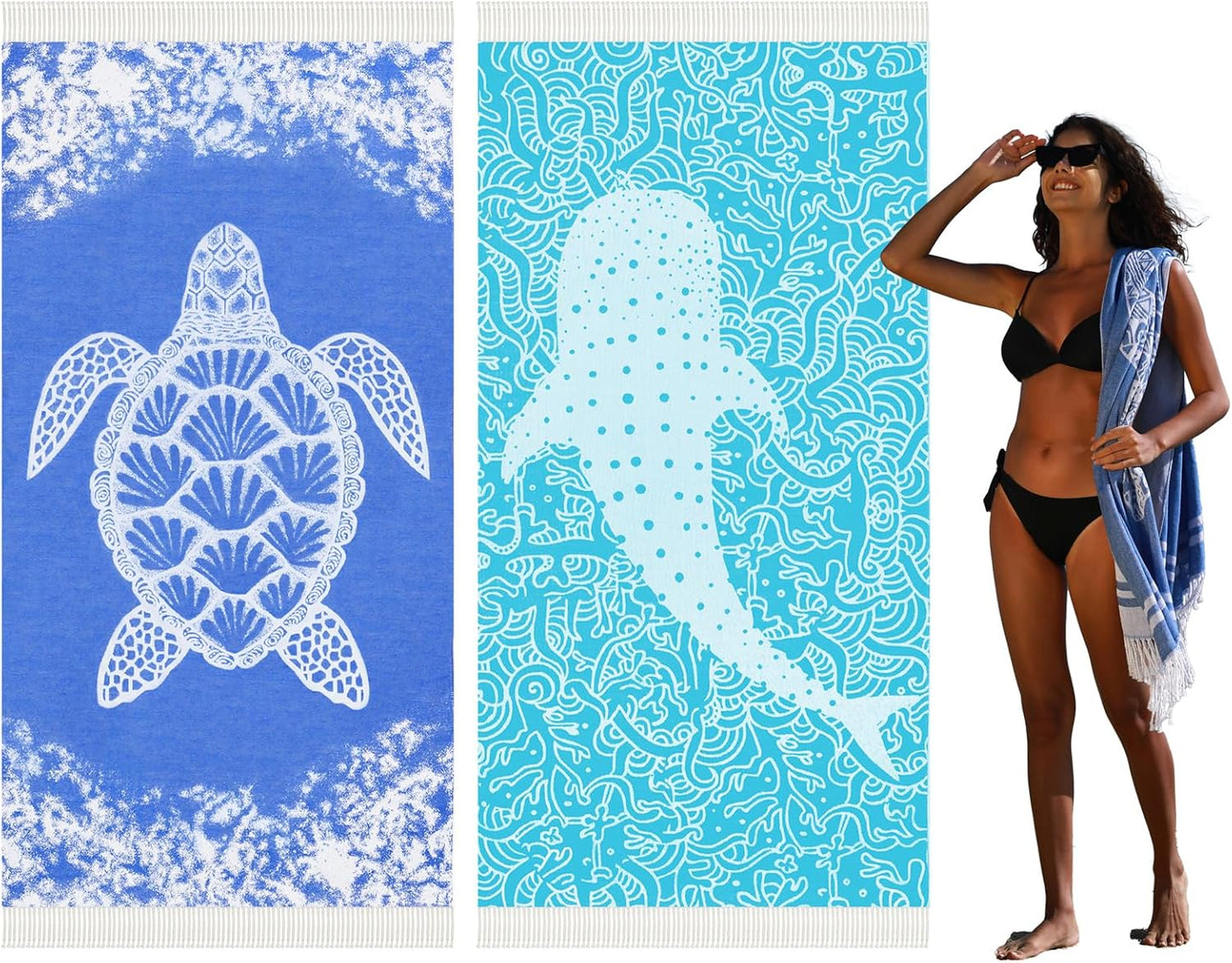 2 Pack Turkish Beach Towel Quick Dry Absorbent Cotton Lightweight Thin Bathroom Bath Pool Swim Towels Extra Large Oversized Sand Free Beach Accessories Essentials Stuff Cloud Adults Gift