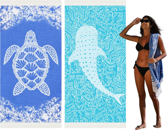 2 Pack Turkish Beach Towel Quick Dry Absorbent Cotton Lightweight Thin Bathroom Bath Pool Swim Towels Extra Large Oversized Sand Free Beach Accessories Essentials Stuff Cloud Adults Gift