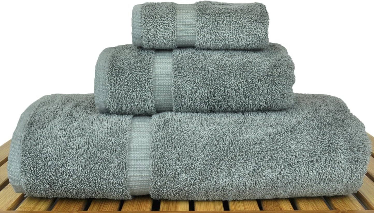 Luxury Hotel & Spa Quality Collection, Quick Dry 100% Turkish Cotton, 750+ GSM, Eco Friendly Towel Set, Bathroom and Kitchen Dobby Border Towels (3 Piece, Gray)