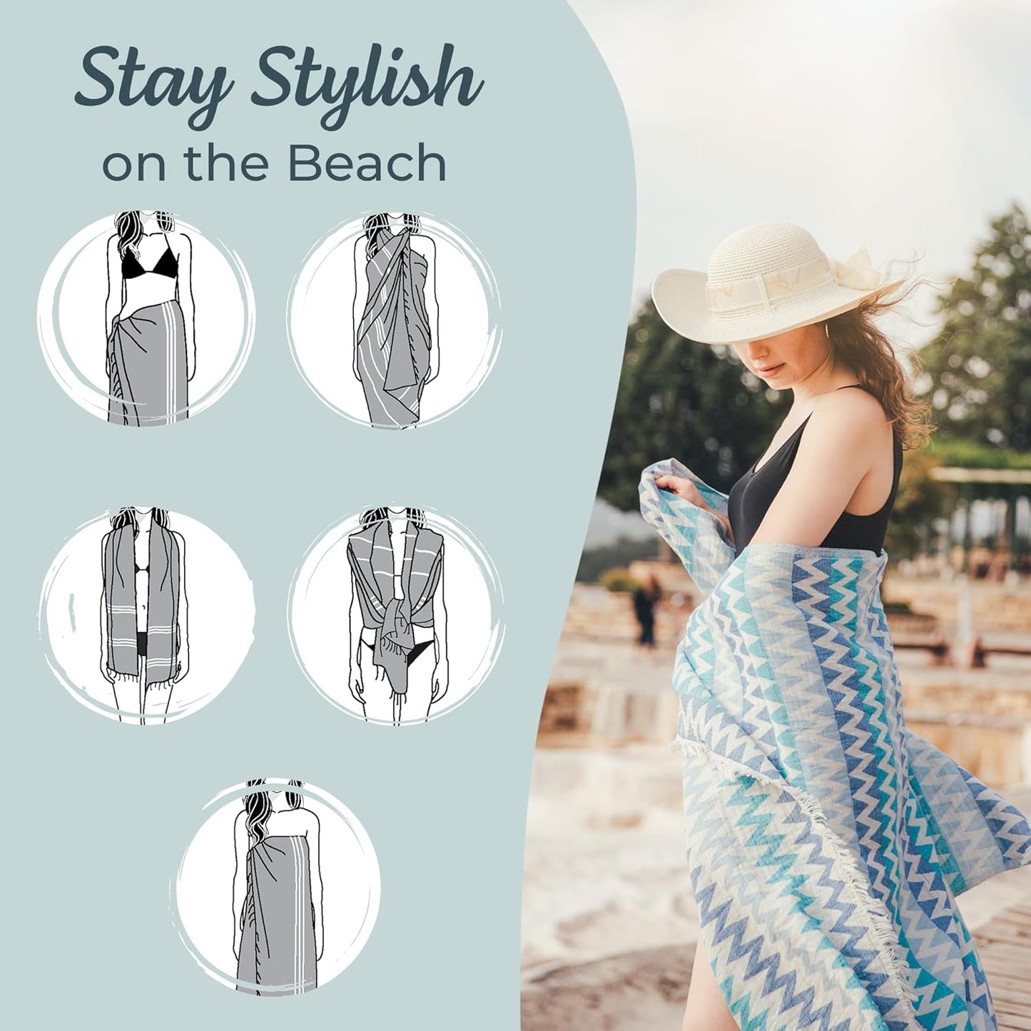 Premium Turkish Beach Towel – 100% Cotton, Quick Dry, Sand Free, Oversized Beach Towel 35”x 67” – Ideal for Travel, Pool, and Beach, – Zig Zag Blue