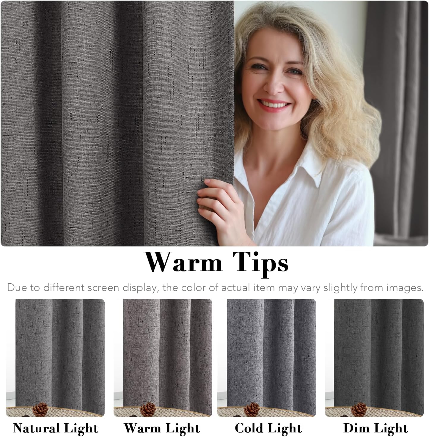 H.VERSAILTEX Primitive Linen Curtains 100% Blackout Curtain Drapes Burlap Fabric Curtains with White Thermal Insulated Liner, Grommet Top Drapes Living Room/Bedroom (2 Panels, 42 x 63 Inch, Grey)