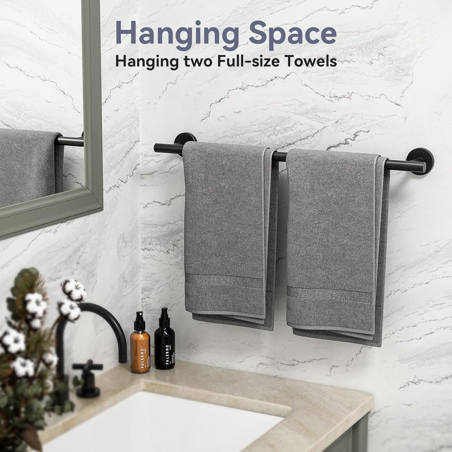 2 Pack Matte Black Towel Bar, 24 Inch Bathroom Towel Rack, Towel Holder Wall Mounted, Thicken SUS304 Stainless Steel Towel Rod Modern Home Decor (Total Length 26-Inch)