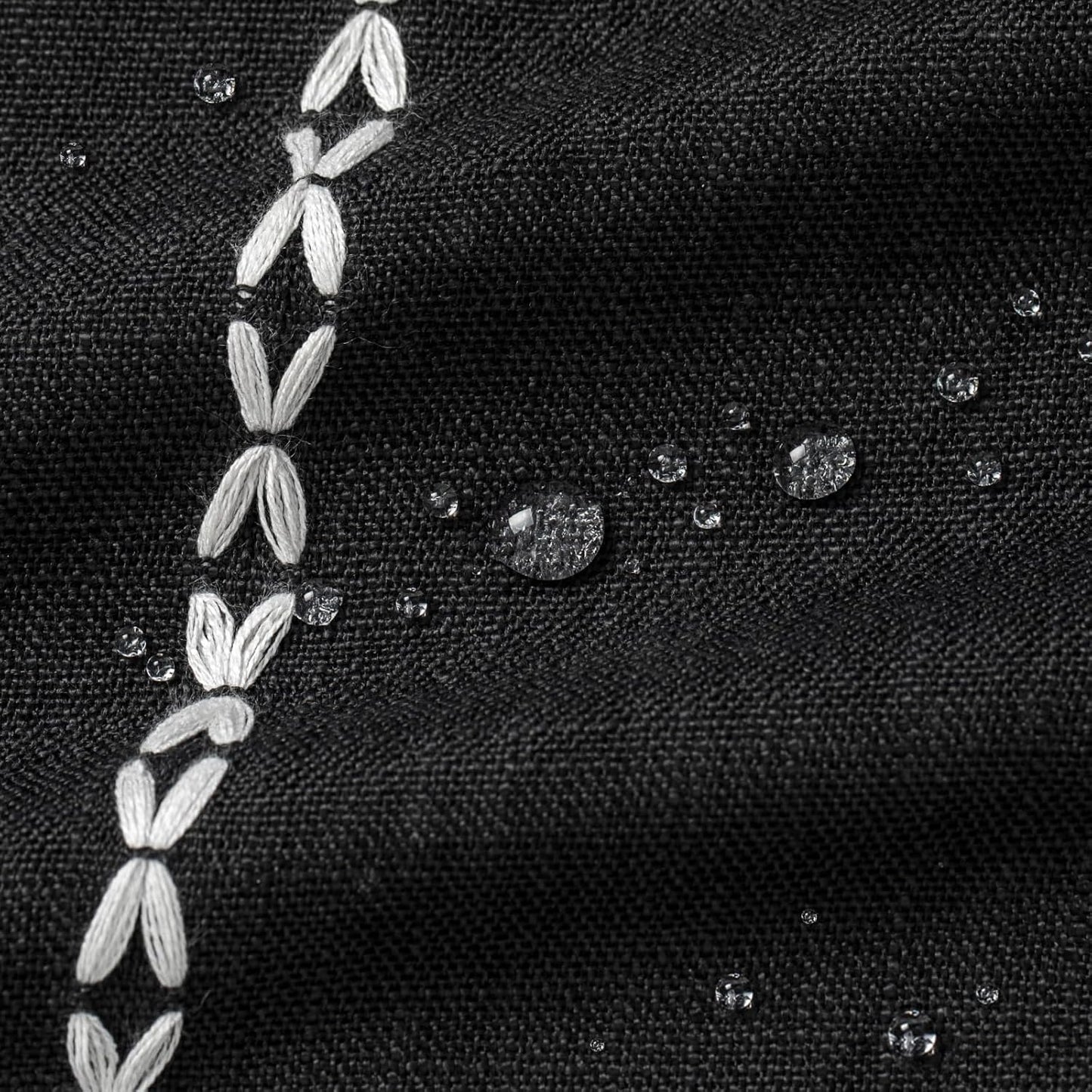 MitoVilla Boho Long Shower Curtain 72 x 78, Black Farmhouse 78 inch Long Polyester Linen Fabric Shower Curtains with Tassel for Chic Cottagecore French Rustic Bathroom Decor
