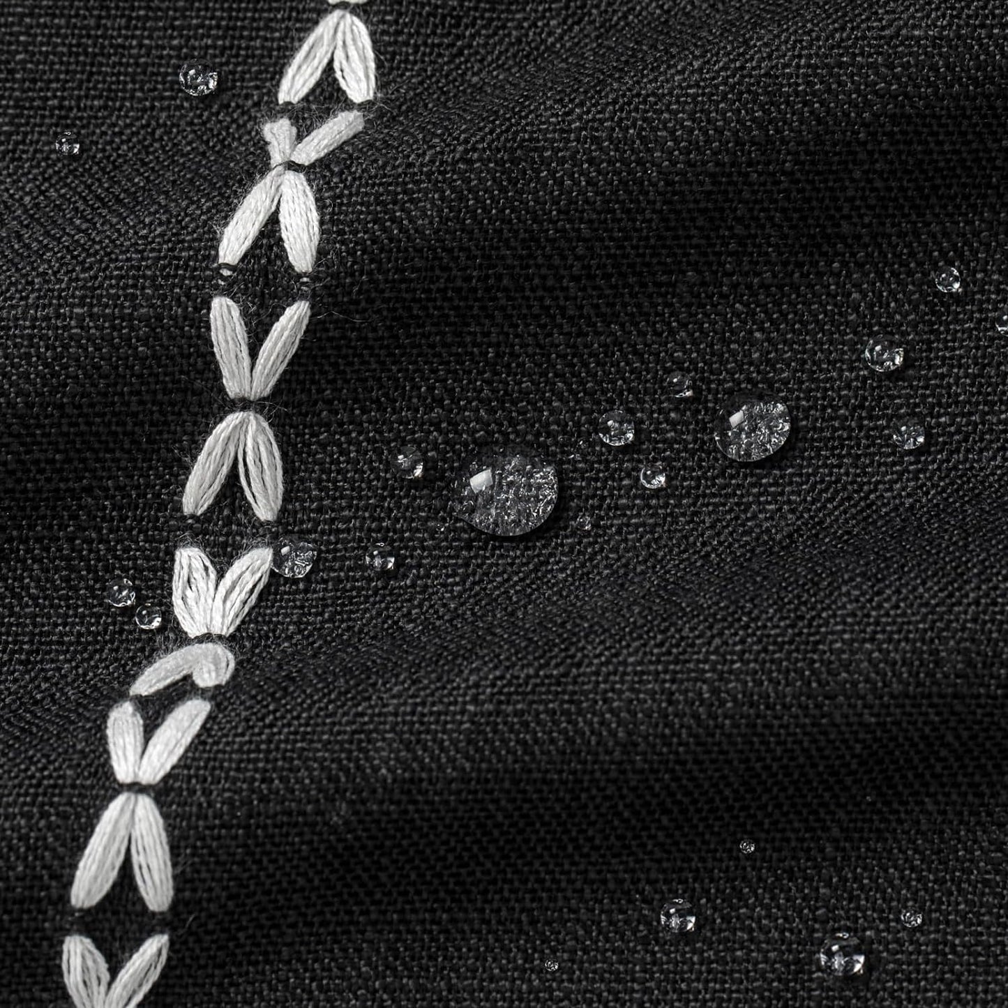 MitoVilla Black Boho Fabric Shower Curtain, Modern Farmhouse Polyester Linen Shower Curtains for Vintage Rustic Bathroom Decor, Country Tassel Thick Cloth Shower Curtain, 72 x 72