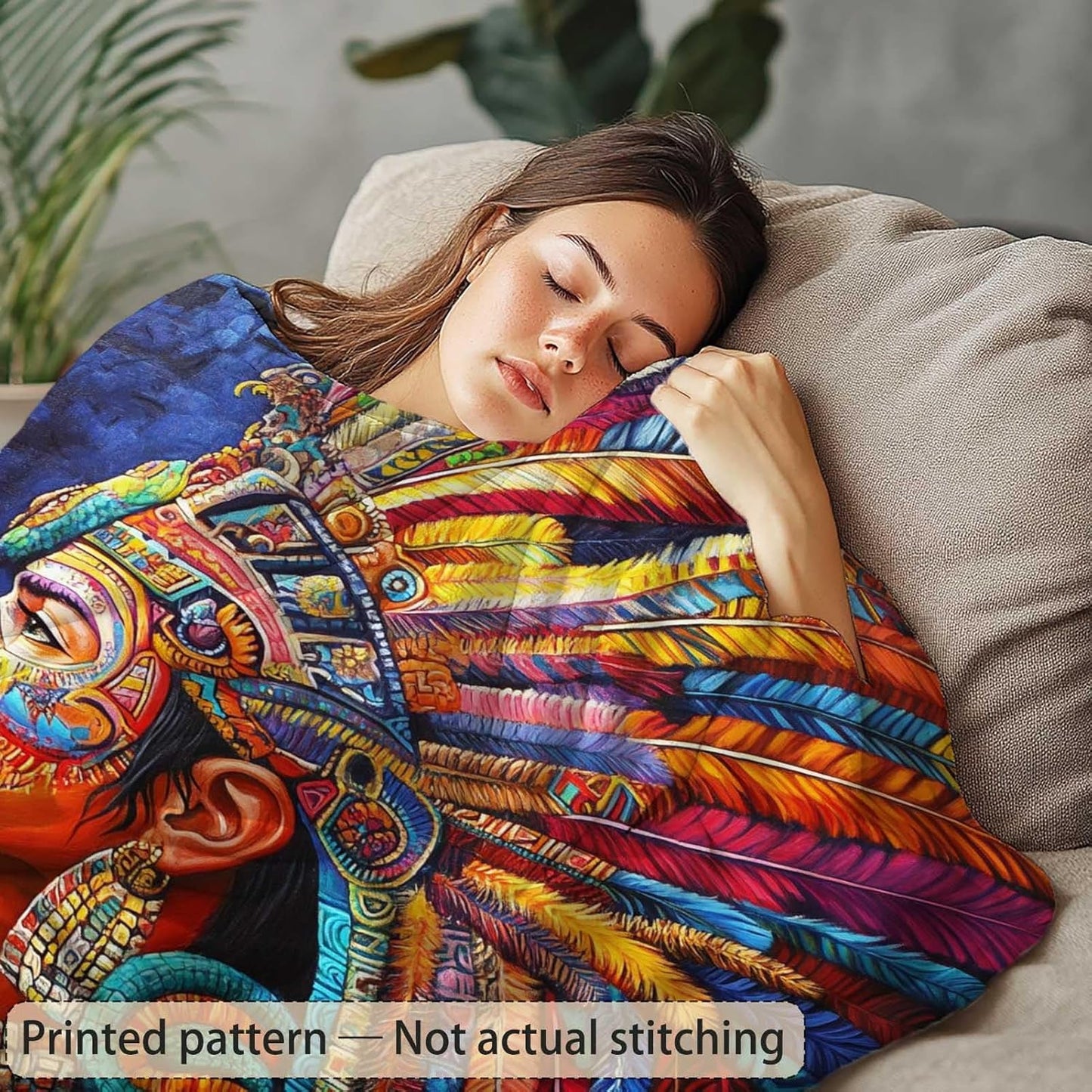 Tribal Throw Blanket with Aztec Warrior for Couch & Bed | Native Style Cozy Soft Fleece Blanket for Living Room, Bedroom & Boho Home Decor | Gift for Men & Women | 40x50 Inches