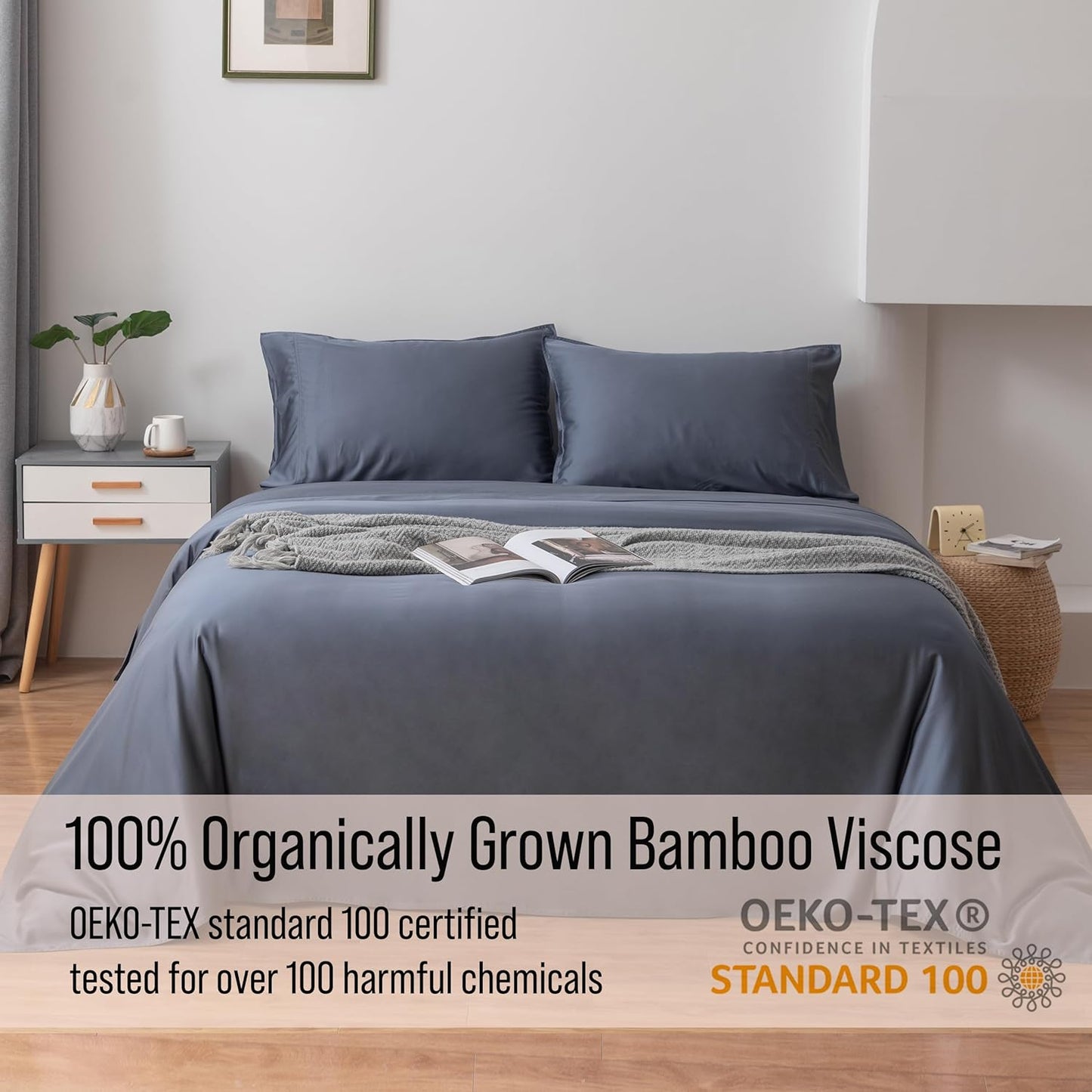 Bella Coterie Luxury Bamboo Viscose Queen Size Sheet Set | 100% Organically Grown | Ultra Soft | Cooling for Hot Sleepers | 18" Deep Pocket [Slate Blue]