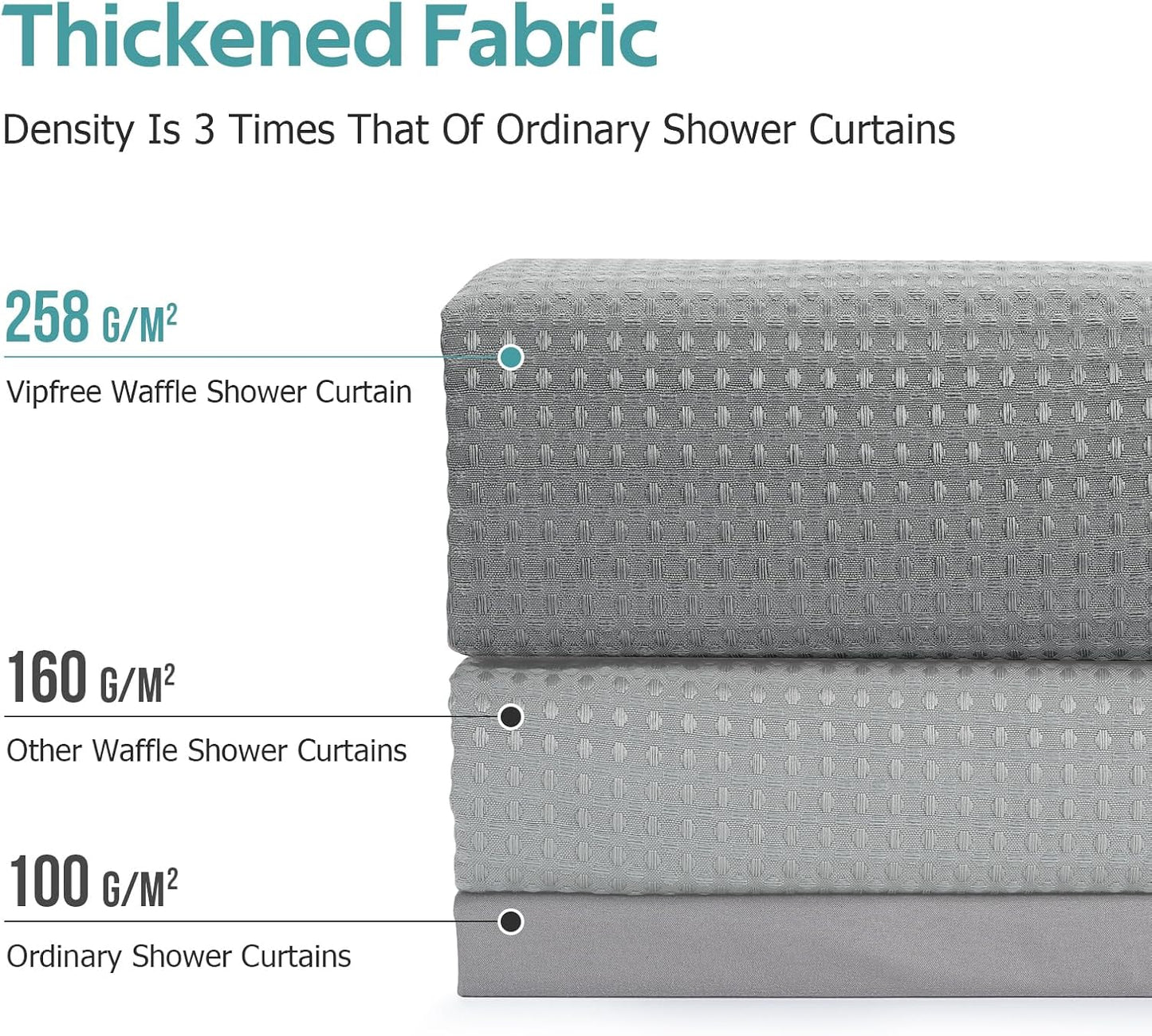 3 in 1 Shower Curtain Set, Waffle Shower Curtain and Liner Set with 12 Double Sided Shower Curtain Hooks, 258GSM Luxury Weighted Cloth Shower Curtains for Bathroom, 72 W x 84 H, Grey