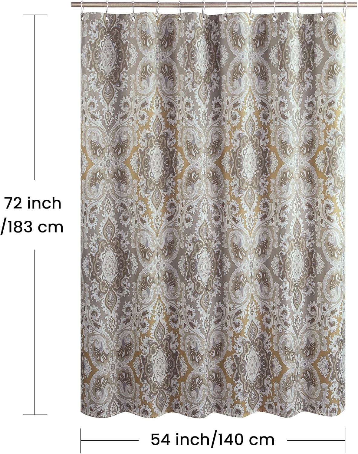 Stall Fabric Shower Curtain, Beige and Grey Printed Boho Paisley Damask Pattern Shower Curtains for Bathroom, Waterproof Bathroom Curtains, 54" W x 72" H