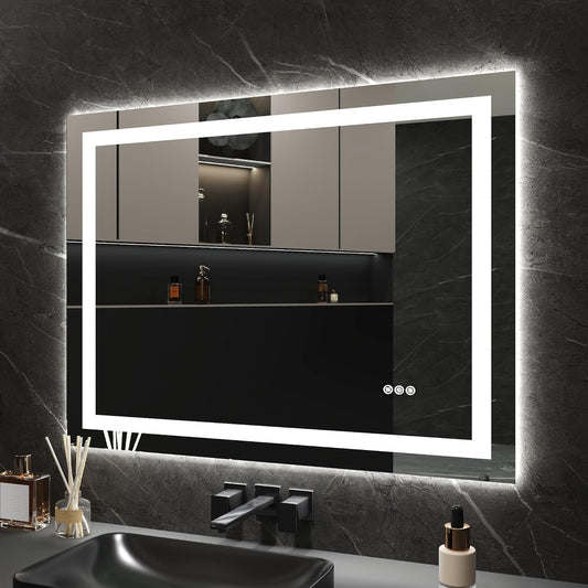 DeerValley LED Bathroom Mirror, 40" x 32" Front and Backlit Wall Mounted Bathroom Vanity Mirror, Anti-Fog, 3 Colors Dimmable, Shatterproof, Tempered Glass, Memory Function (Horizontal/Vertical)