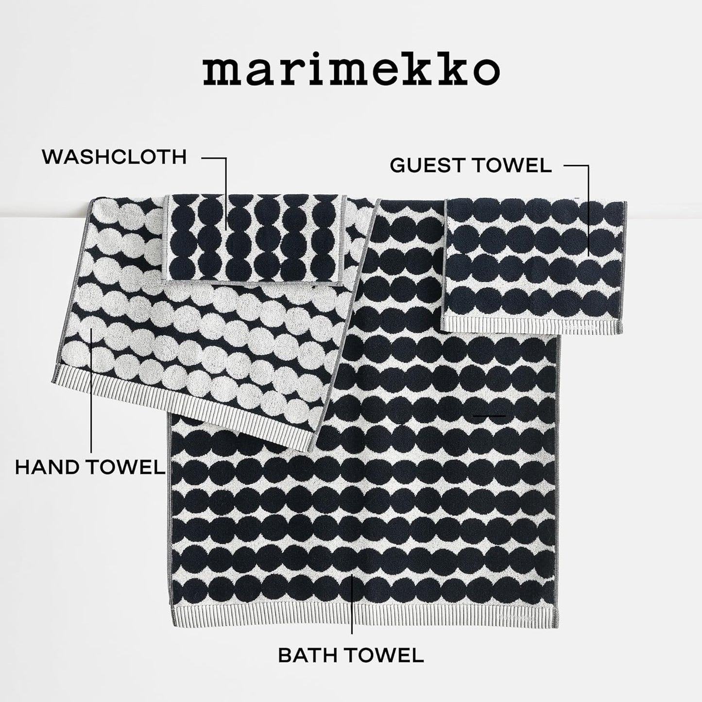 MARIMEKKO Räsymatto Terry Cotton Washcloth – Polka Dot Patterned Washcloths – 12 in x 12 in