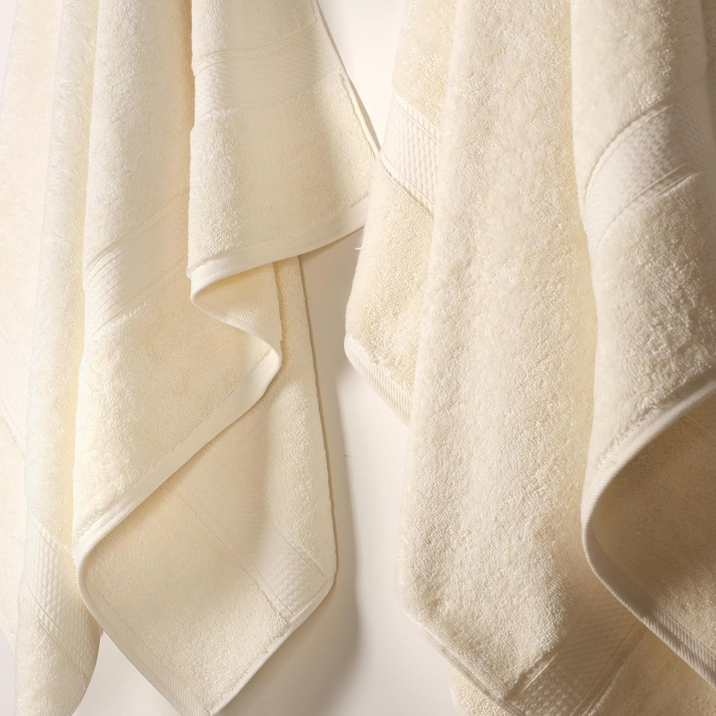 Superior Egyptian Cotton Pile Bath Towel Set of 2, Ultra Soft Luxury Towels, Thick Plush Essentials, Absorbent Heavyweight, Guest Bath, Hotel, Spa, Home Bathroom, Shower Basics, Cream