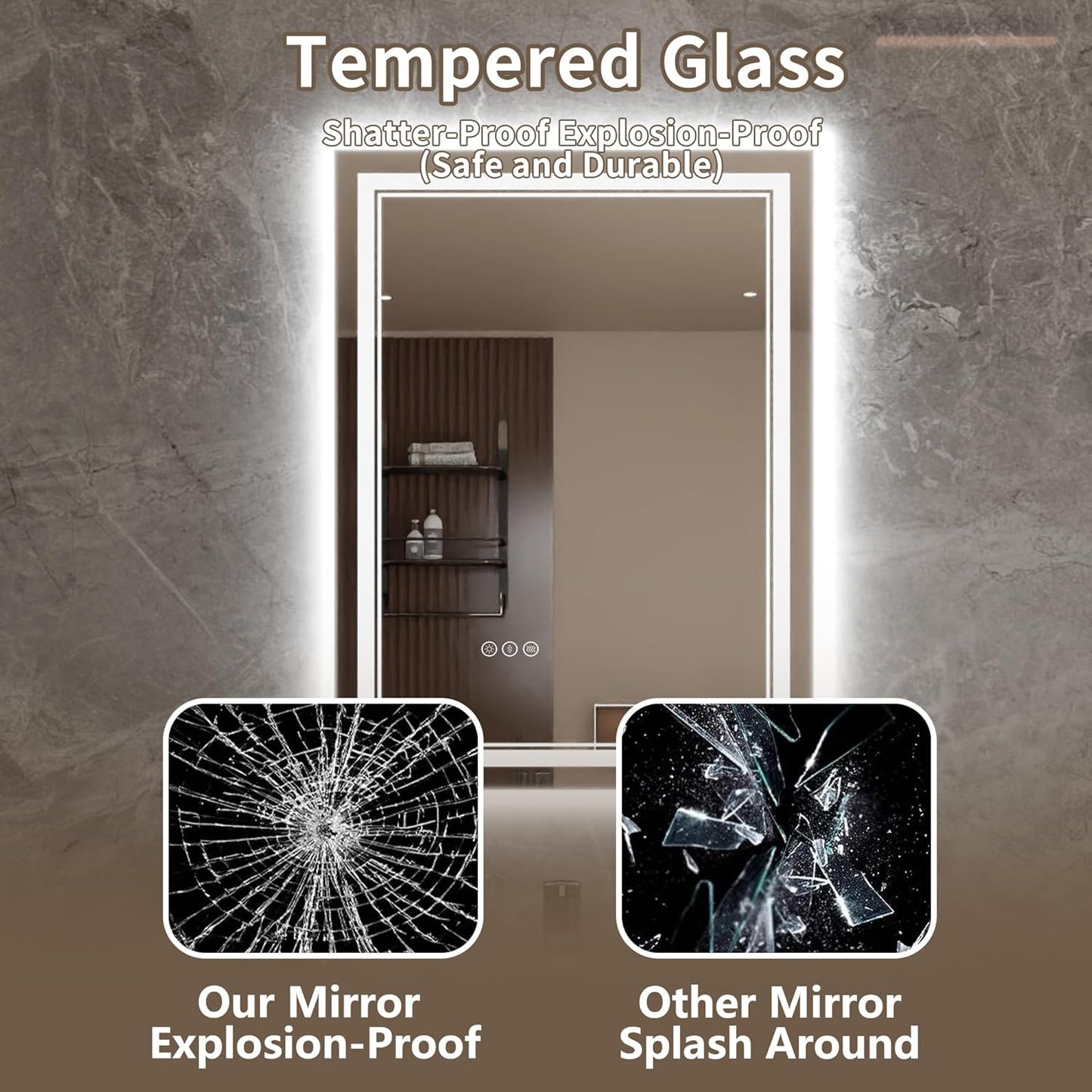 Bathroom Mirror with Lights 24"X32" with Front Light and Backlit, Tempered Glass, Wall Mount Horizontal/Vertical, Stepless Dimmable, 3 Colors, Anti Fog, Bathroom Memory LED Mirror
