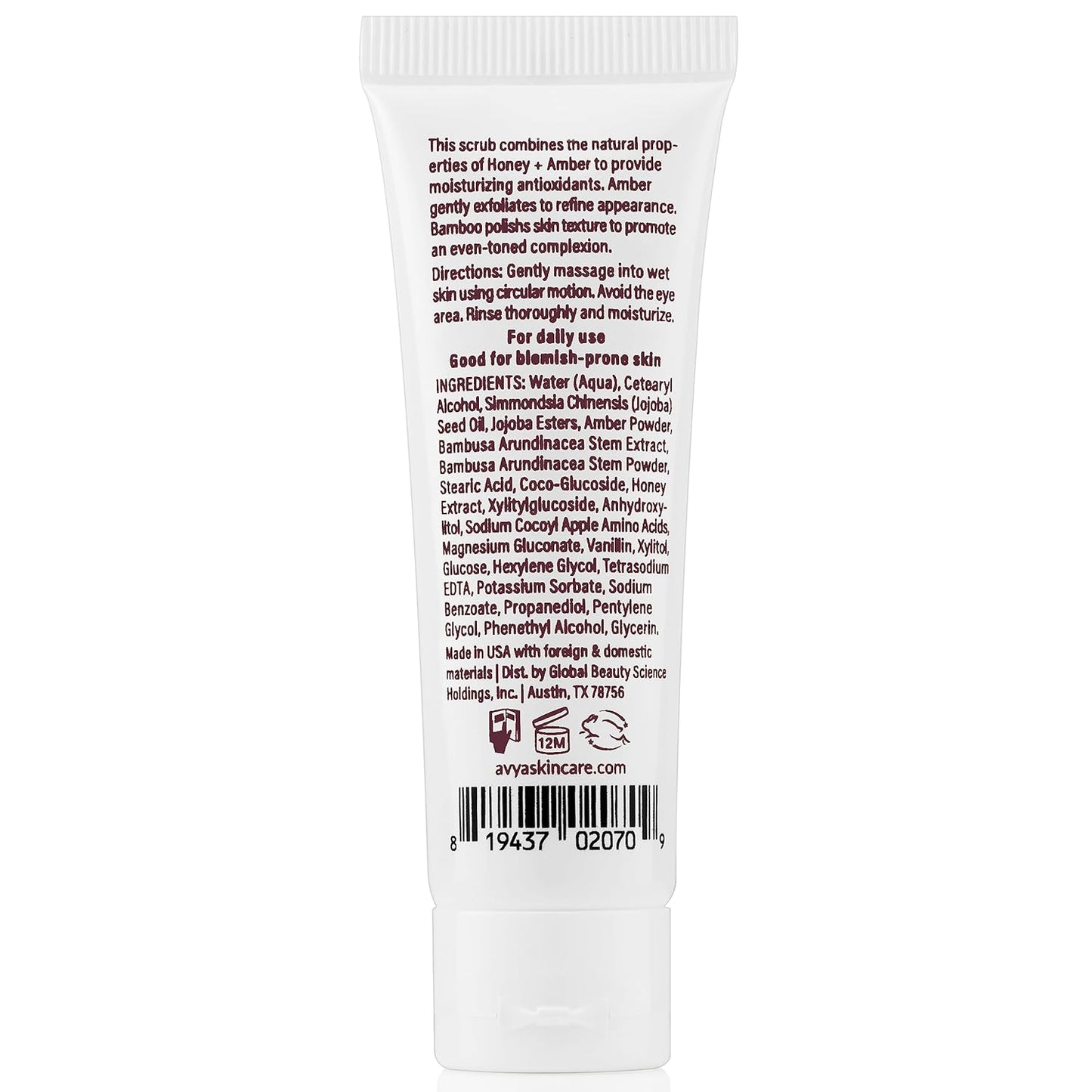 AVYA Honey + Amber Exfoliating Scrub (Travel Size - 1 fl oz) - Deep Cleansing with Honey's Antioxidant Power and Bamboo for Refined Texture and Intense Moisturization