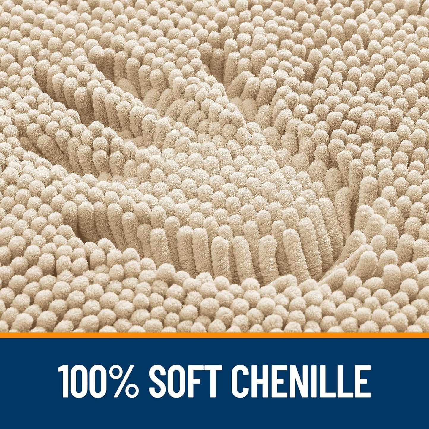 OLANLY Toilet Rugs U-Shaped 24x24, Extra Soft Absorbent Chenille Contour Bathroom Rugs for Toilet, Dry Quickly, Machine Washable, Non-Slip Bath Mat, Beige