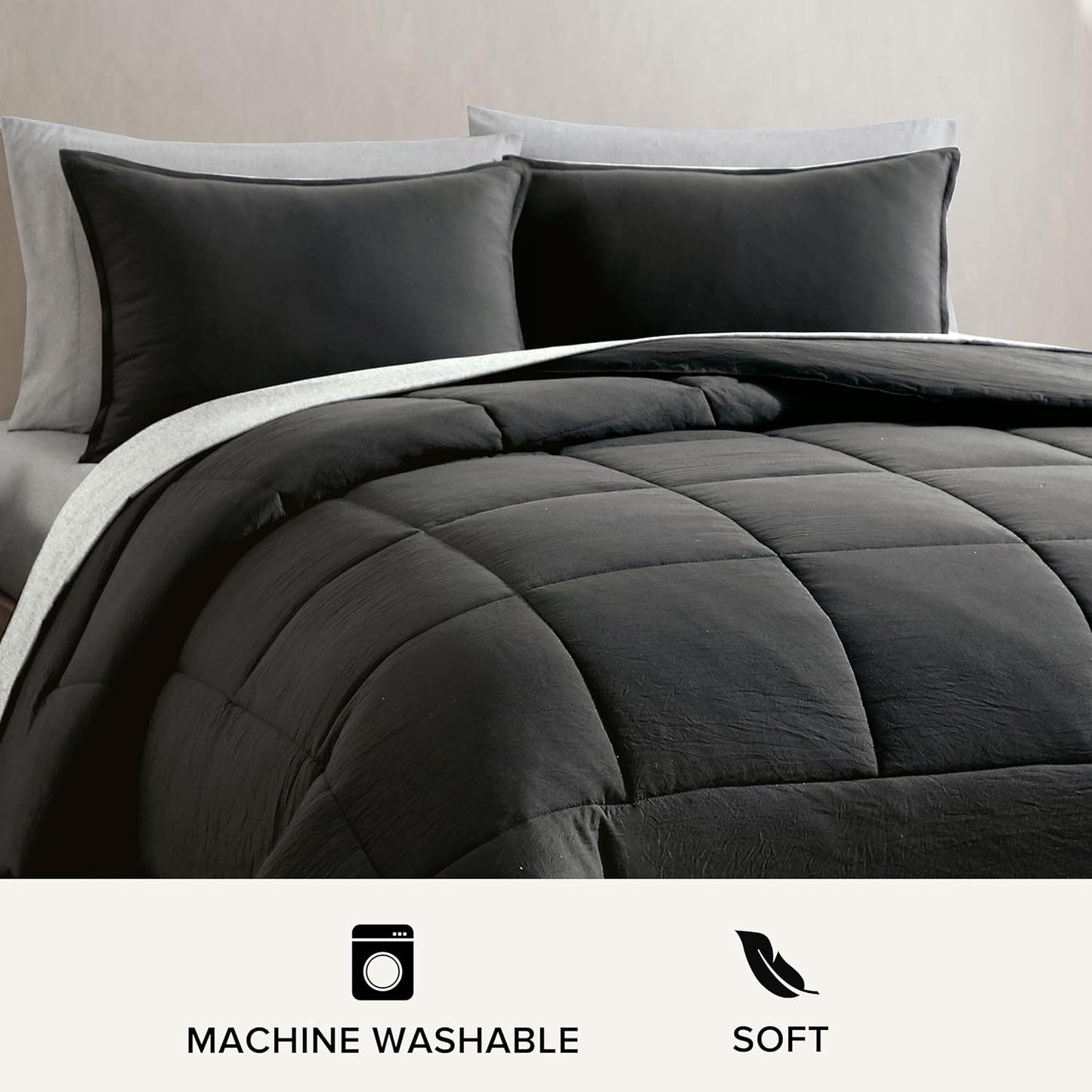 UGG Full/Queen Comforter Set with 2 Pillow Shams, Lightweight Down Alternative Blanket, Reversible Cozy Warm All Season Washable, Hypoallergenic Bedding Set, Charcoal Grey (Leonora)