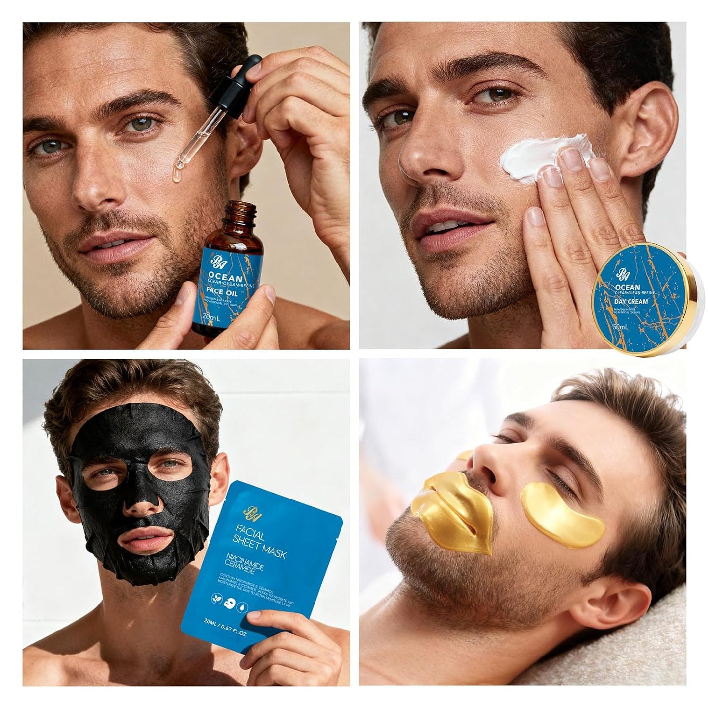 21 Pcs Men Facial Skin Care Set, Luxury Bath & Beard Gift Set for Men, Spa & Self-Care Gift, Clay Mask, Cleanser, Beard Oil, Cologne Present, Birthday, Christmas, Valentines, Father Day, Boyfriend