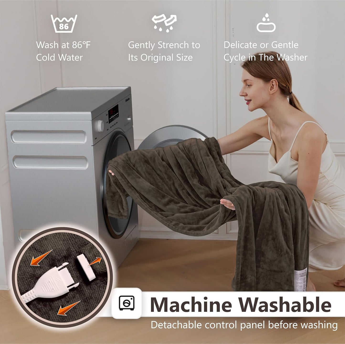 Wapaneus Heated Blanket Electric Twin Size 62"x84" with 10 Heating Levels 12 Timer Settings 8 Hours Auto-Shut Off,Flannel Fast-Heating Electric Blanket,ETL Listed Machine Washable,Dark Brown