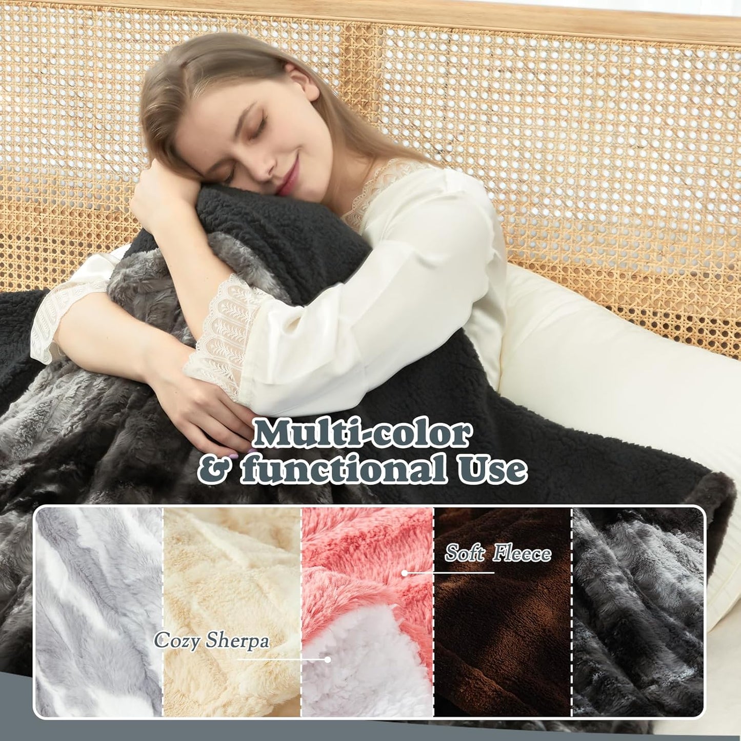Heated Blanket Faux Fur & Sherpa Twin Size, Safe Electric Blanket ETL & FCC Certified, Soft Warm 6 Heating Levels & 10 Hours Auto-Off, Machine Washable, 62"x84" Dark Grey
