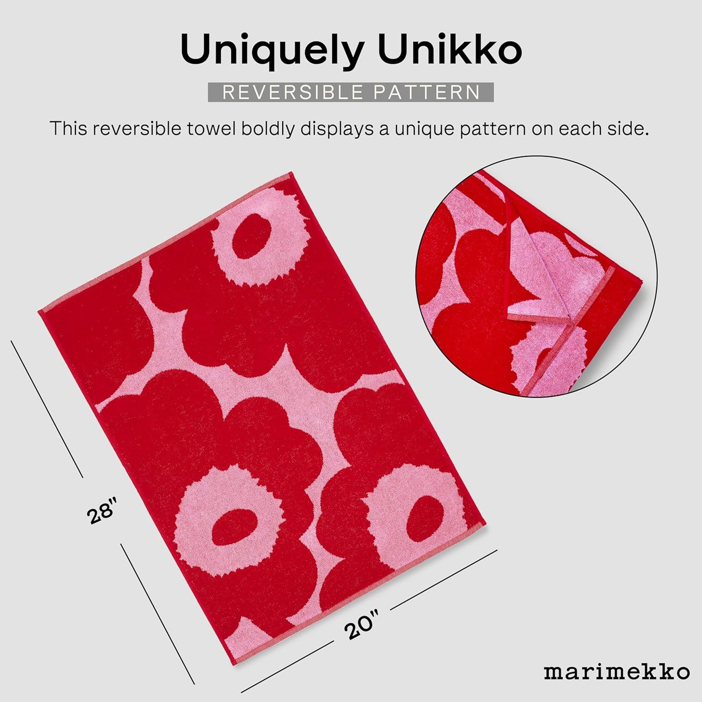 MARIMEKKO Unikko Terry Cotton Hand Towel Organic (Charcoal) – Floral Patterned Hand Towels – 28 in x 20 in