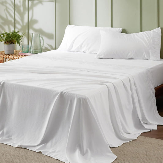 Bedsure Full Size Bed Sheets - 4 Pieces Soft Full Sheet Set - Breathable & Cooling - Hotel Luxury - Easy Care Polyester Microfiber Bedding for Women, Men, White