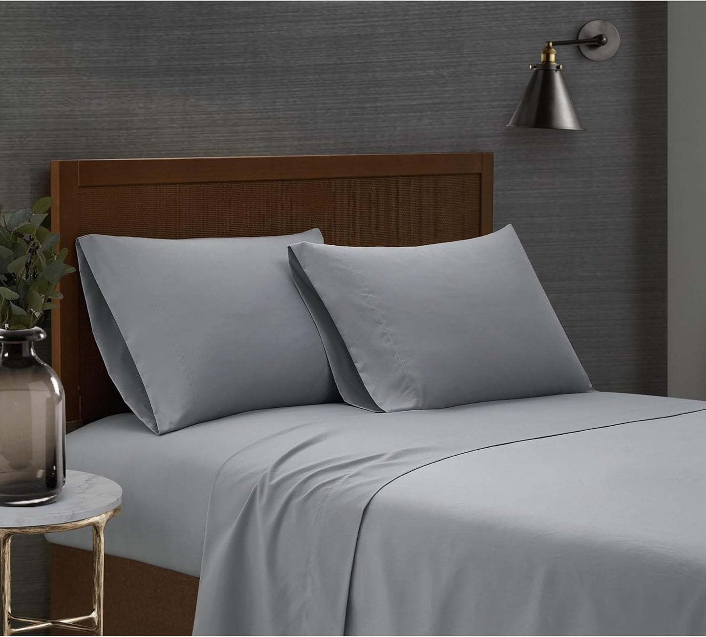 London Fog Garment Washed Solid Sheet Set Grey Microfiber 5-Piece Split King Sheet Set, Solid Themed, Deep Pocket, Adult and Teen, Oeko-TEX Certified