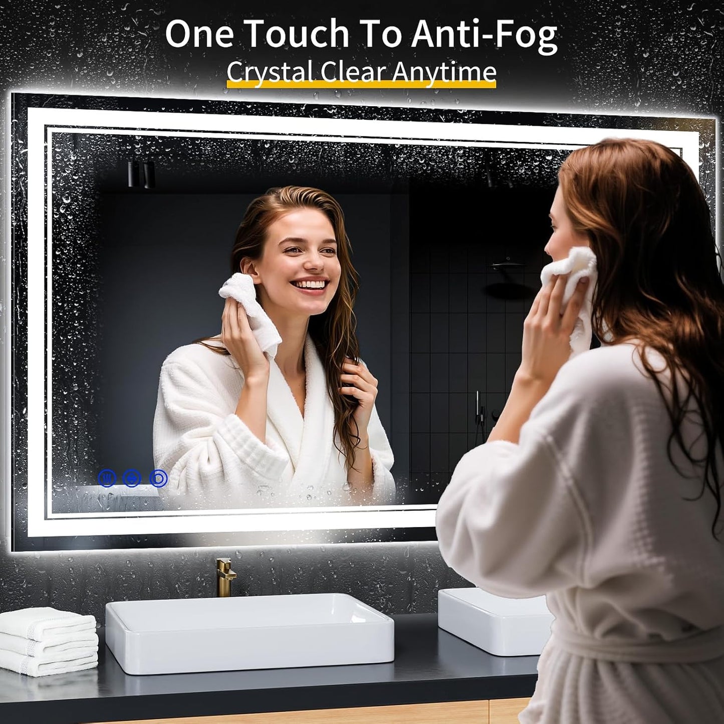 50"x30" LED Bathroom Mirror with Anti-Fog, Stepless Dimmable Lights, 3 Color Modes, Shatter-Proof Tempered Glass, Memory Function & Waterproof Design