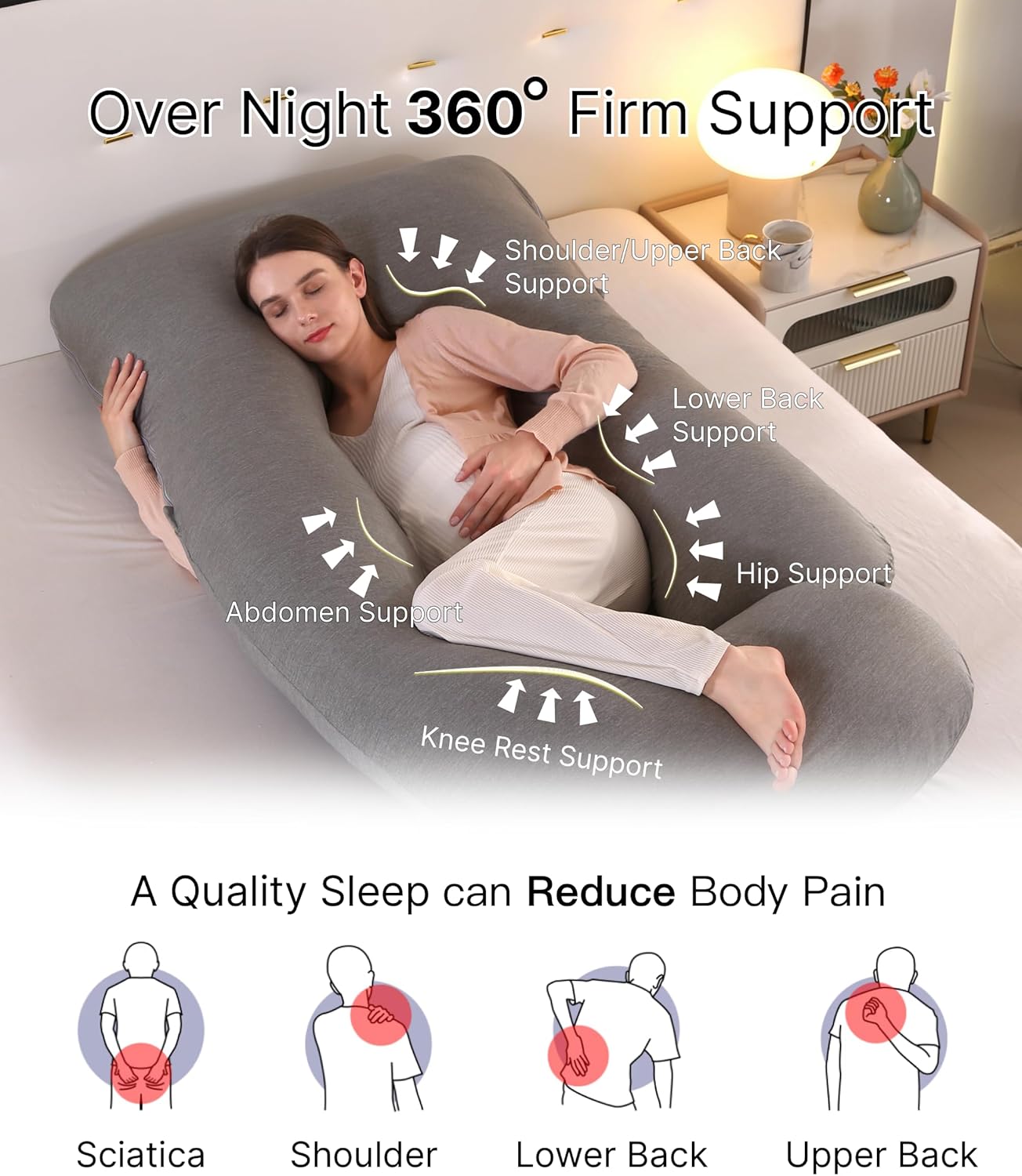 ALLOPERA Pregnancy Pillow, Full Body Maternity Pillow 57 inch, with Removable Washable Cover - Sleep Support for Legs, Back, Neck, Shoulder, HIPS, Belly for Pregnent Women (Cooling Cover)