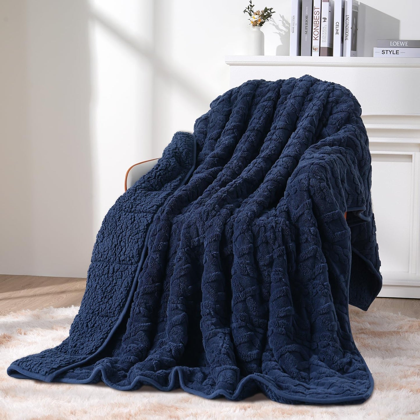 Topblan Weighted Blanket for Adults 20 lbs, Soft Cozy Warm Weighted Throw Blanket with Dual Sided Sherpa, Fuzzy Fluffy Adlut Heavy Blanket for Sleeping and Relaxing, Navy Blue, 60 x 80 inches