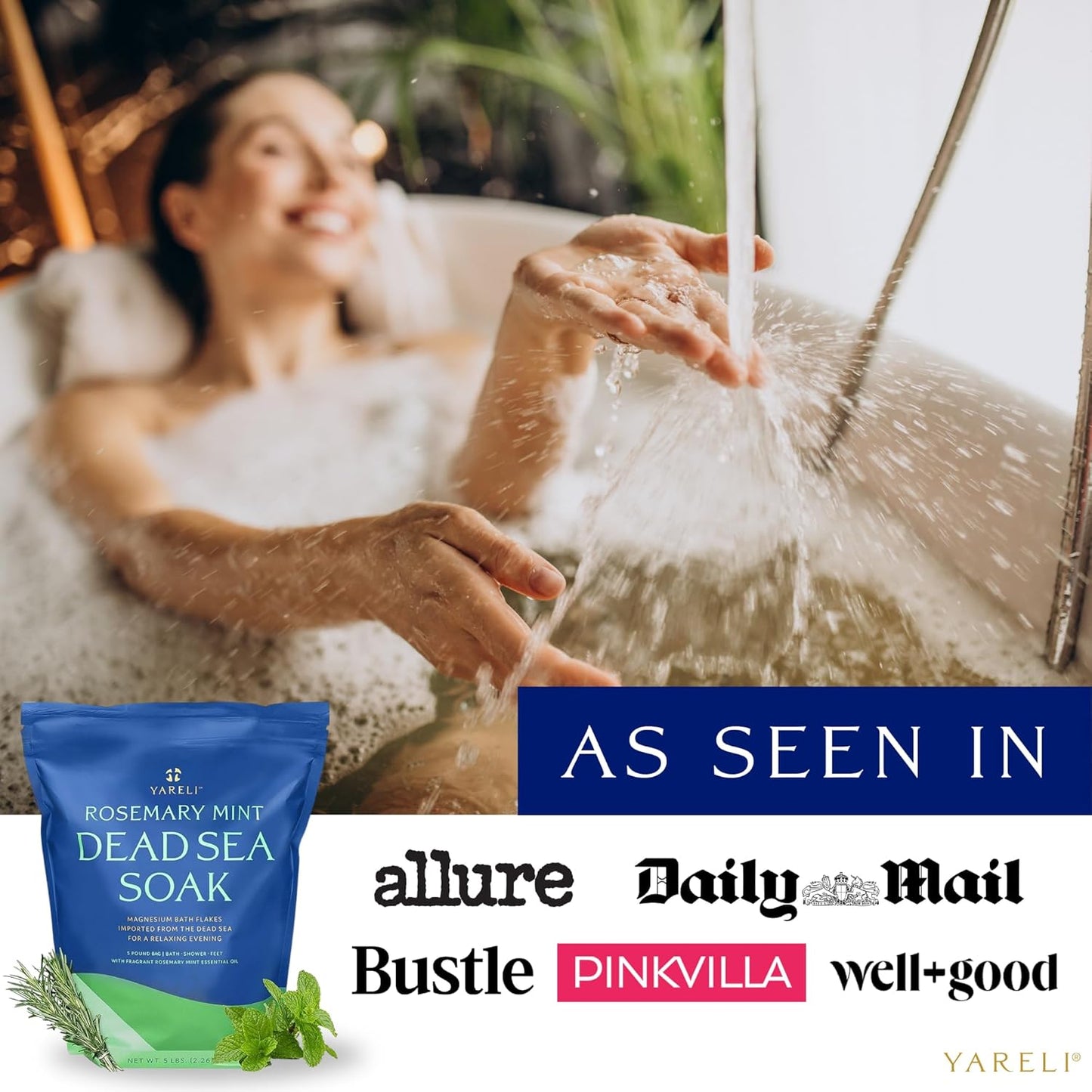 Yareli Magnesium Flakes, 5lb Rosemary Peppermint, Dead Sea Bath and Foot Soak, Alternative to Epsom Salt with Over 250,000mg of Magnesium Chloride Per Bag