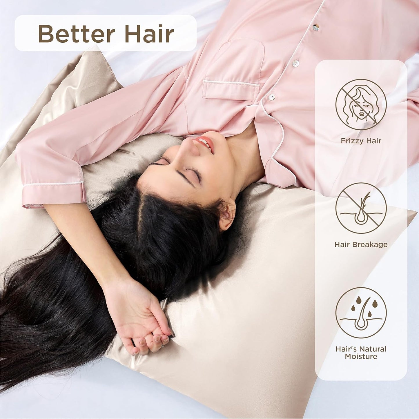 Bedsure Satin Pillowcase for Hair and Skin Queen - Beige Silky Pillowcase 4 Pack 20x30 Inches with Envelope Closure, Similar to Silk Pillow Cases, Gifts for Women Men