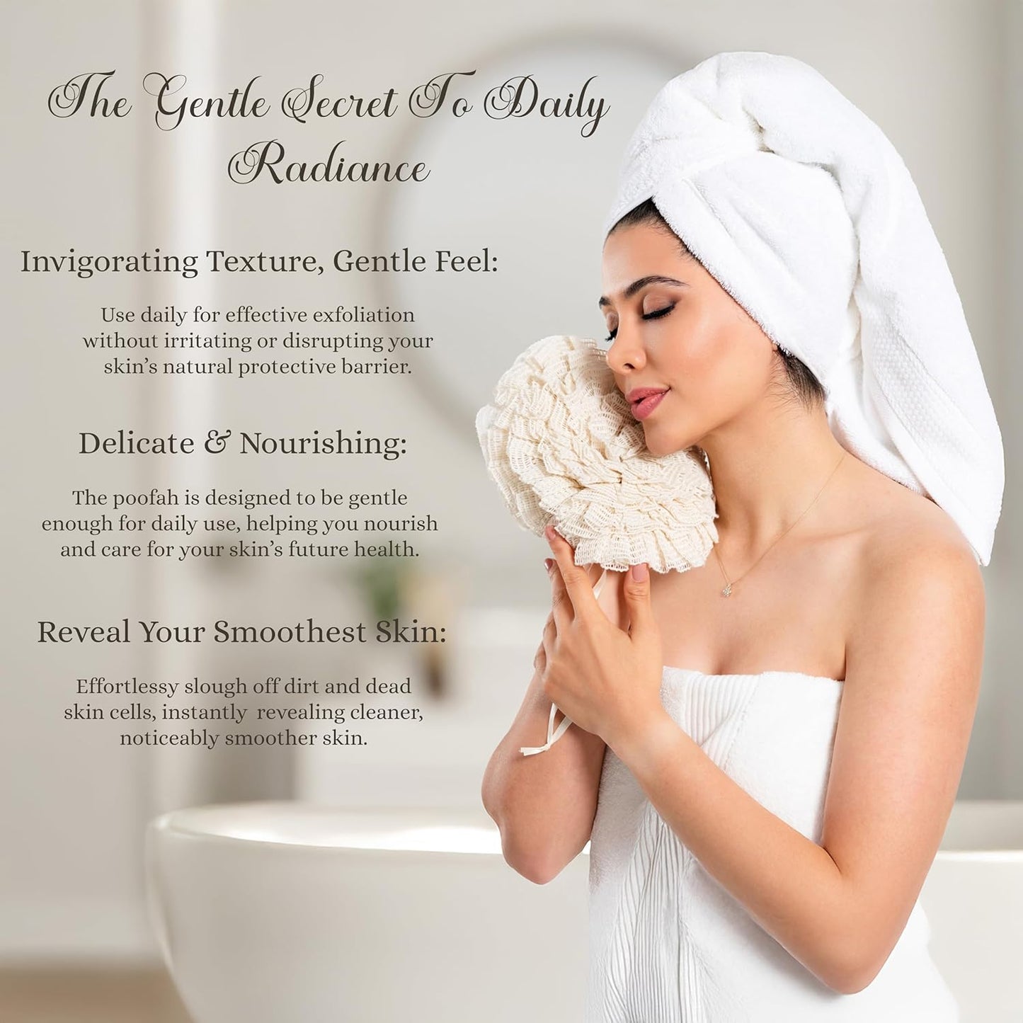 Bamboo Washcloth & Ramie Loofah – Dual‑Sided Body Scrubber for Bath & Shower – Patent Pending - Gentle Exfoliation, Sensitive Skin Spa Tool – Large Loofah with Bar Soap Pouch, Cotton Wash Bag, 2 Pack