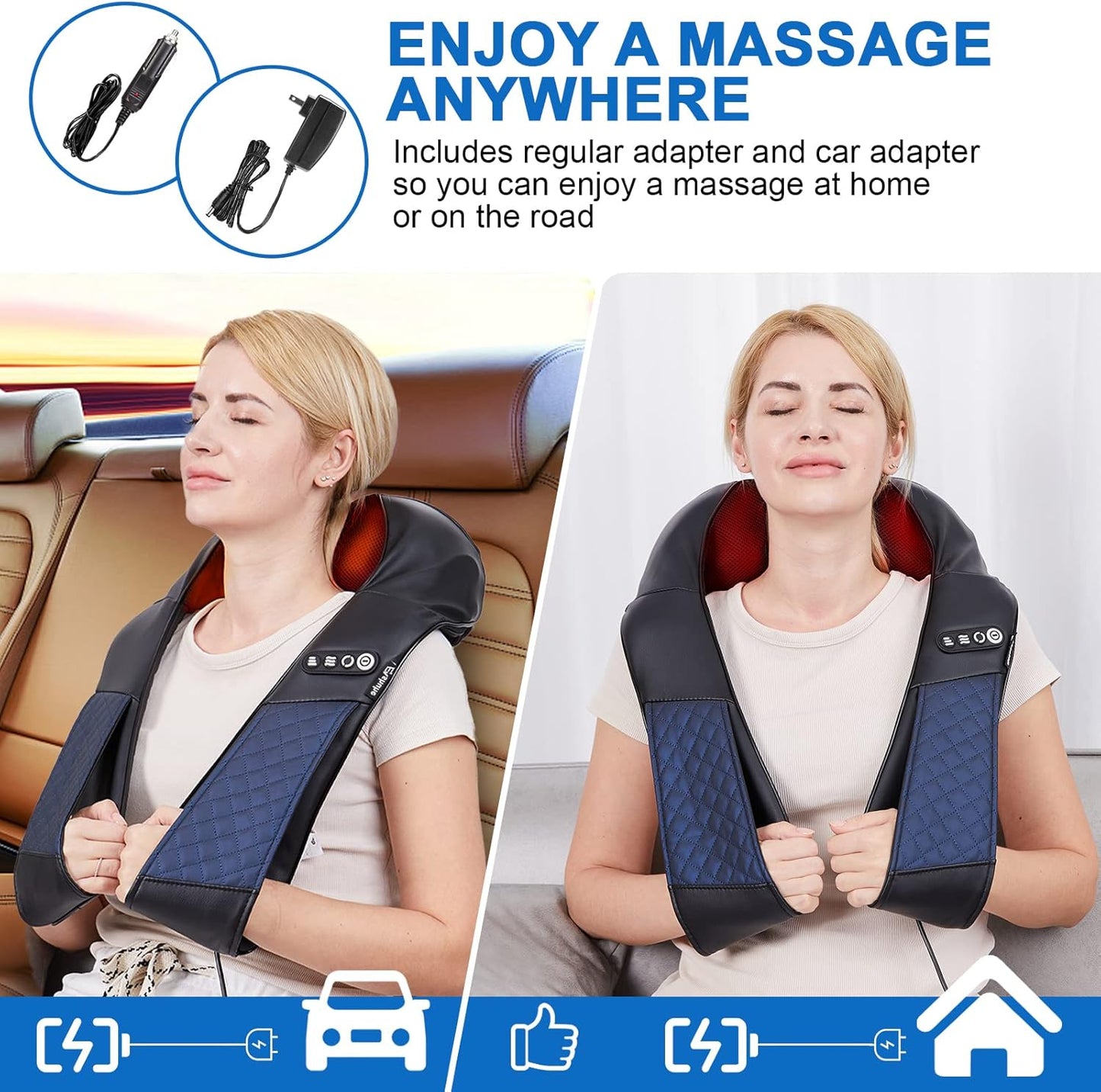 Neck and Shoulder Massager with Heat Shiatsu Back Massage Pillow with 3D Deep Tissue Kneading for Foot, Legs, Body Muscle Pain Relief, Use at Home, Office & Car