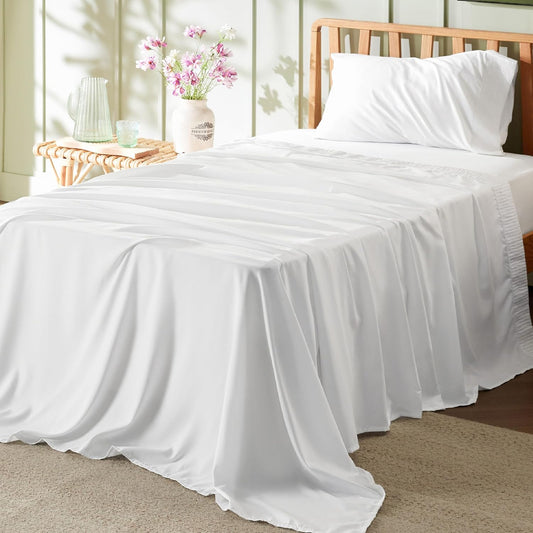 Bedsure Twin XL Sheet Sets Dorm Bedding - 3 Pieces Soft Extra Long Twin Sheets, Hotel Luxury, Easy Care Microfiber for Women, Men, White