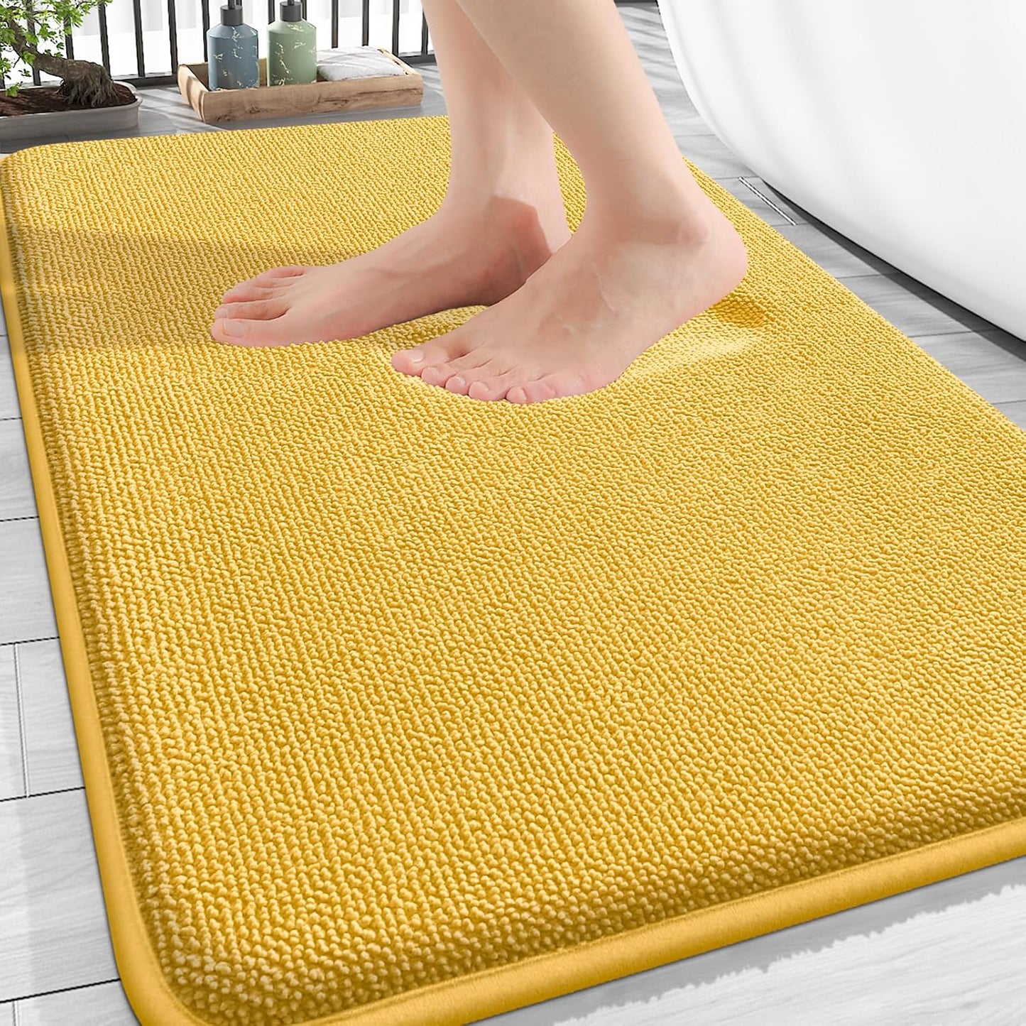 OLANLY Thick Memory Foam Bath Mat Rug 30x20, Extra Soft Absorbent Bathroom Rug, Quick Dry Bath Mats, Non-Slip, Machine Washable Carpet for Bathroom, Tub and Shower, Home Decor Accessories, Yellow