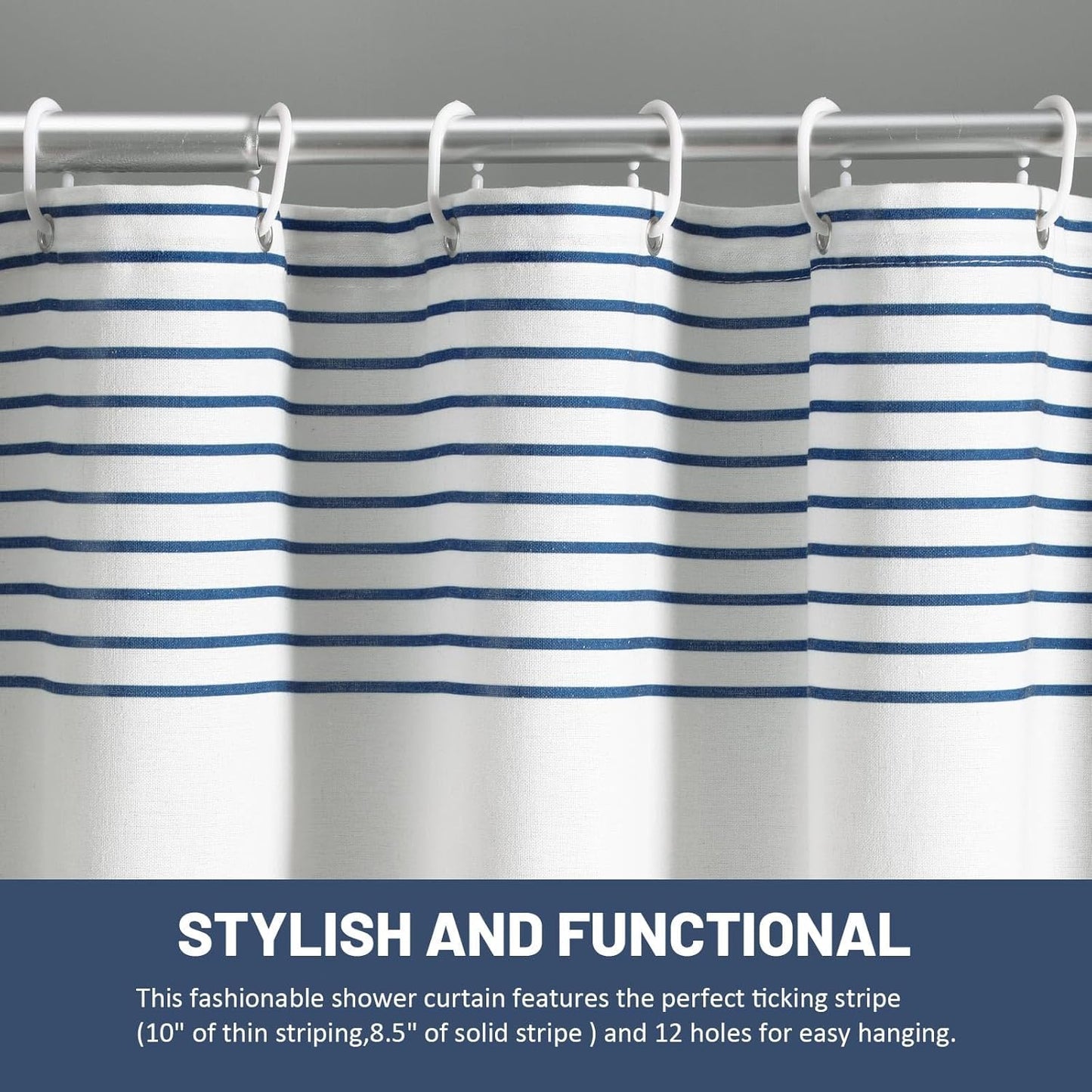 Awellife Navy Blue Shower Curtain for Bathroom Stripe Tassel Shower Curtain 84 X 72 Inches Farmhouse Cotton Wide