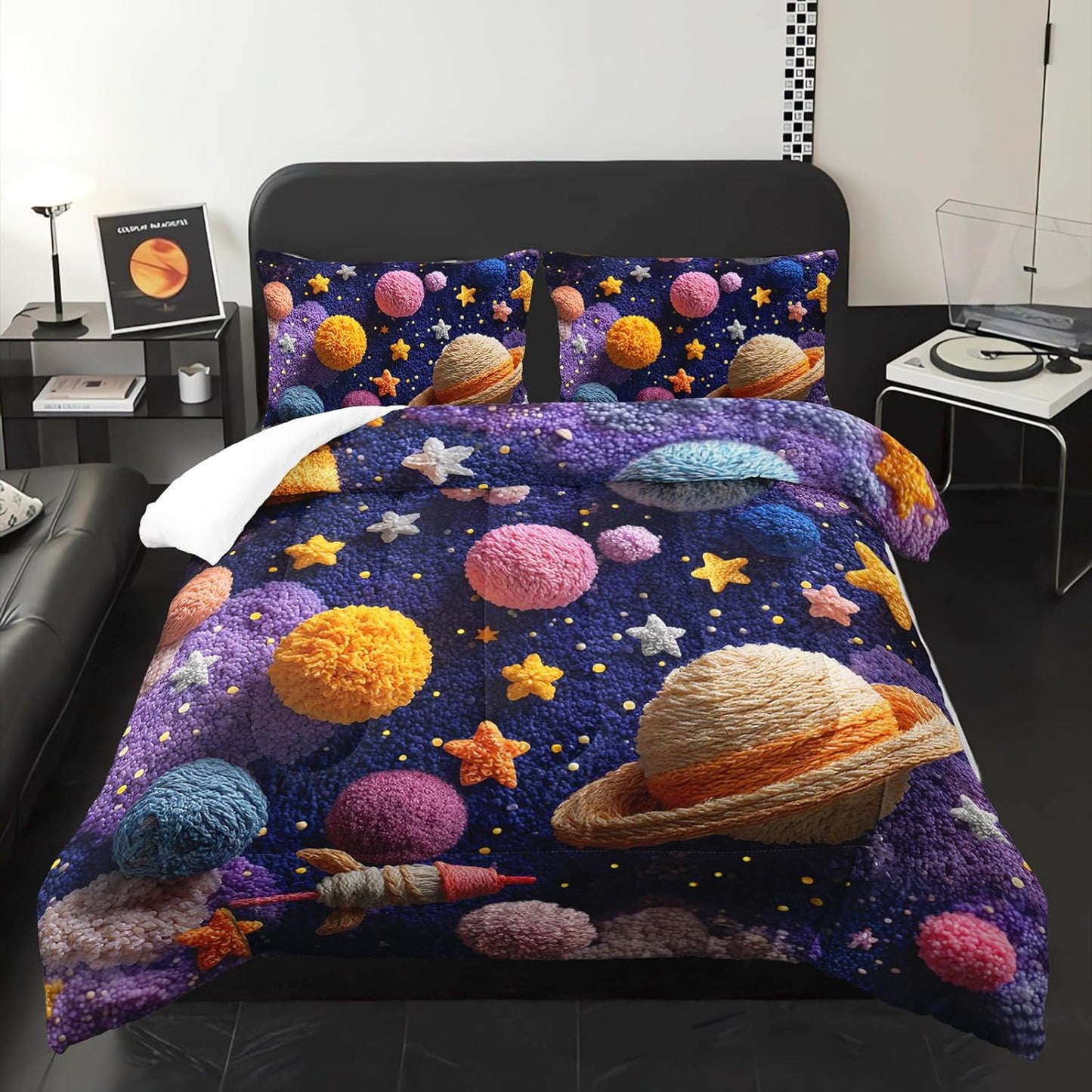 Puple Pink Galaxy Comforter Full Size，Galaxy Theme Bedding Set Full for Kids