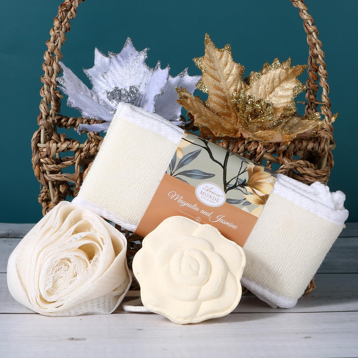 Home Spa Gift Basket, Bath Spa Kit for Women, with Body Lotion, Shower Gel, Bubble Bath, Body Scrub, Bath Salt, Bath Bomb, Bath Gift Set for Mother, Wife Her, with Magnolia and Jasmine Scent