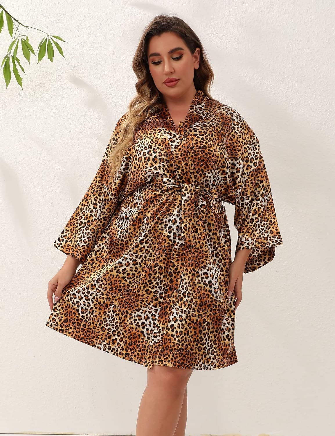 Women's Plus Size Satin Robes Plus Size Silky Kimonos Robes Sleepwear,Short