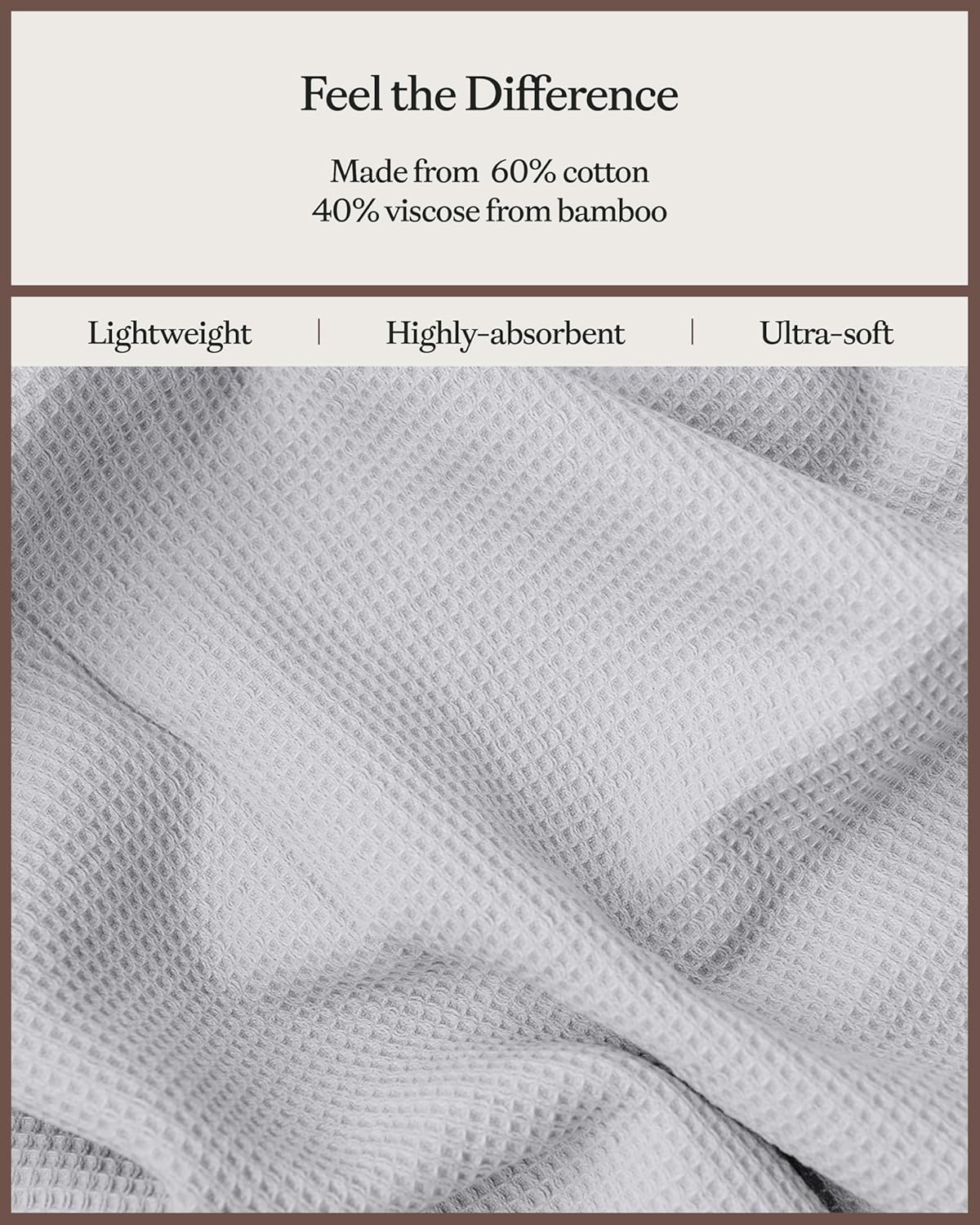 Cozy Earth Waffle Washcloths - 60% Cotton 40% Viscose from Bamboo Washcloths 13 x 13 Inches - Soft & Absorbent Terry, Reversible Mini Textured Waffle & Weave Pattern - 4 Pack