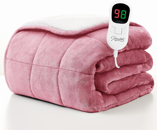 Homemate Heated Weighted Blanket for Adults - 72"x84" 20lbs Electric Throw Fast Heating Heavy Blanket 1/2/4/6/8 Hour Auto Off 10 Heat Levels Over-Heat Protection Soft Flannel Sherpa