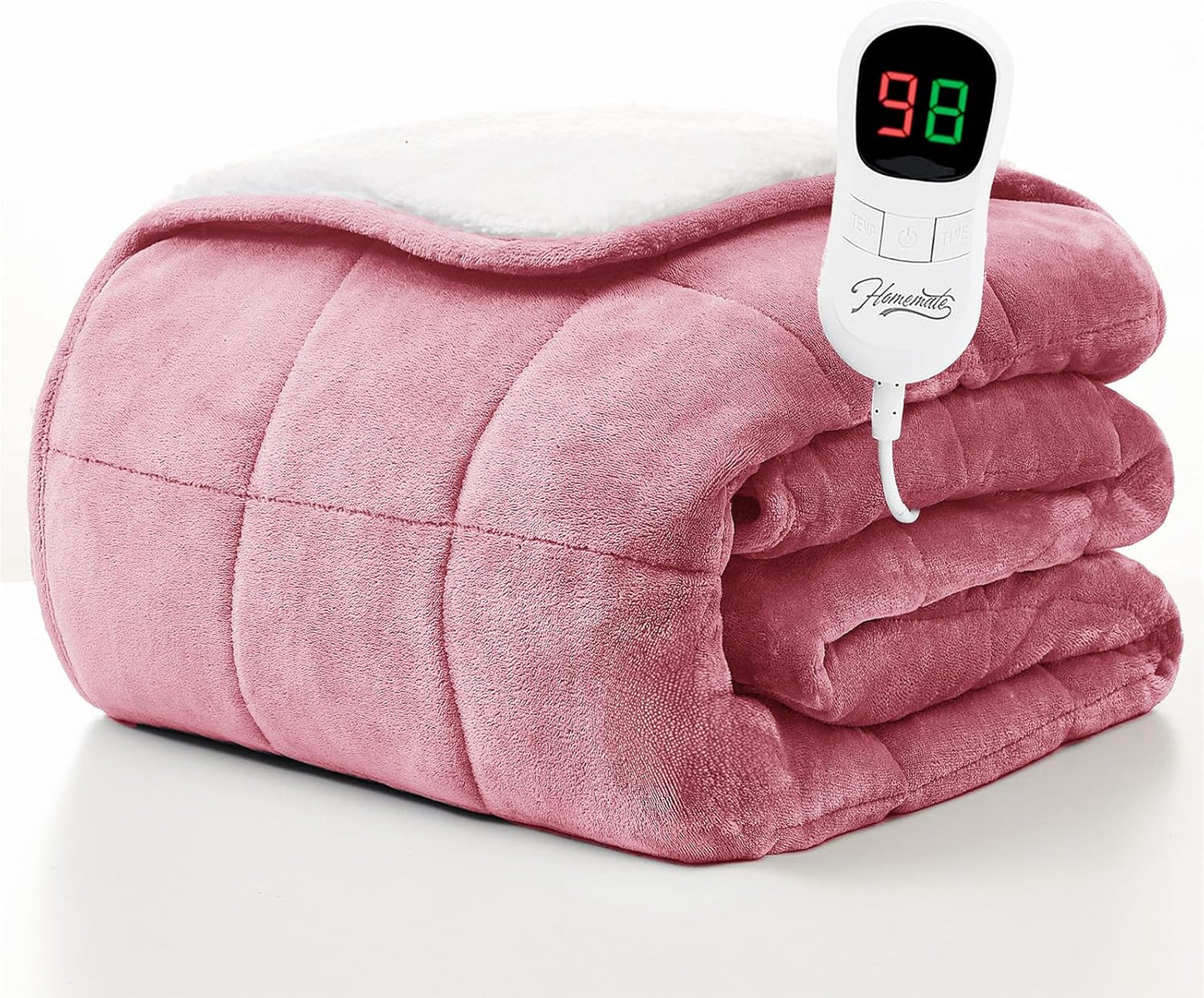 Homemate Heated Weighted Blanket for Adults - 62"x84" 15lbs Electric Throw Fast Heating Heavy Blanket 1/2/4/6/8 Hour Auto Off 10 Heat Levels Over-Heat Protection Soft Flannel Sherpa