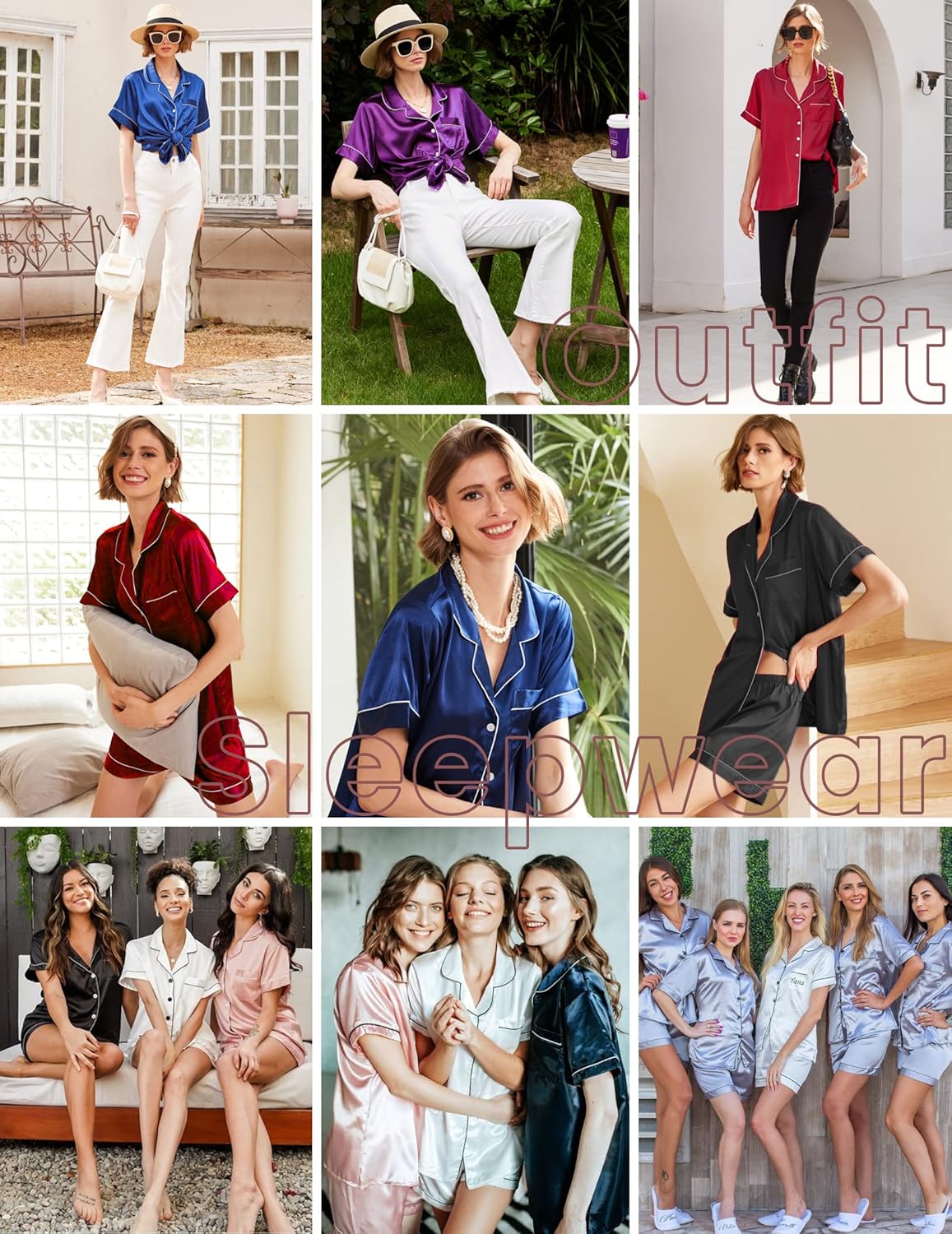 Ekouaer Pajamas for Women Set Silk Satin Pjs Shorts Sleepwear 2 Piece Loungewear S-XXL