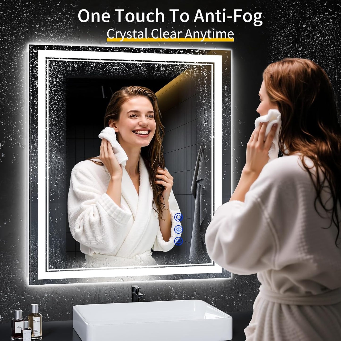 36"x32" LED Bathroom Mirror with Anti-Fog, Stepless Dimmable Lights, 3 Color Modes, Shatter-Proof Tempered Glass, Memory Function & Waterproof Design