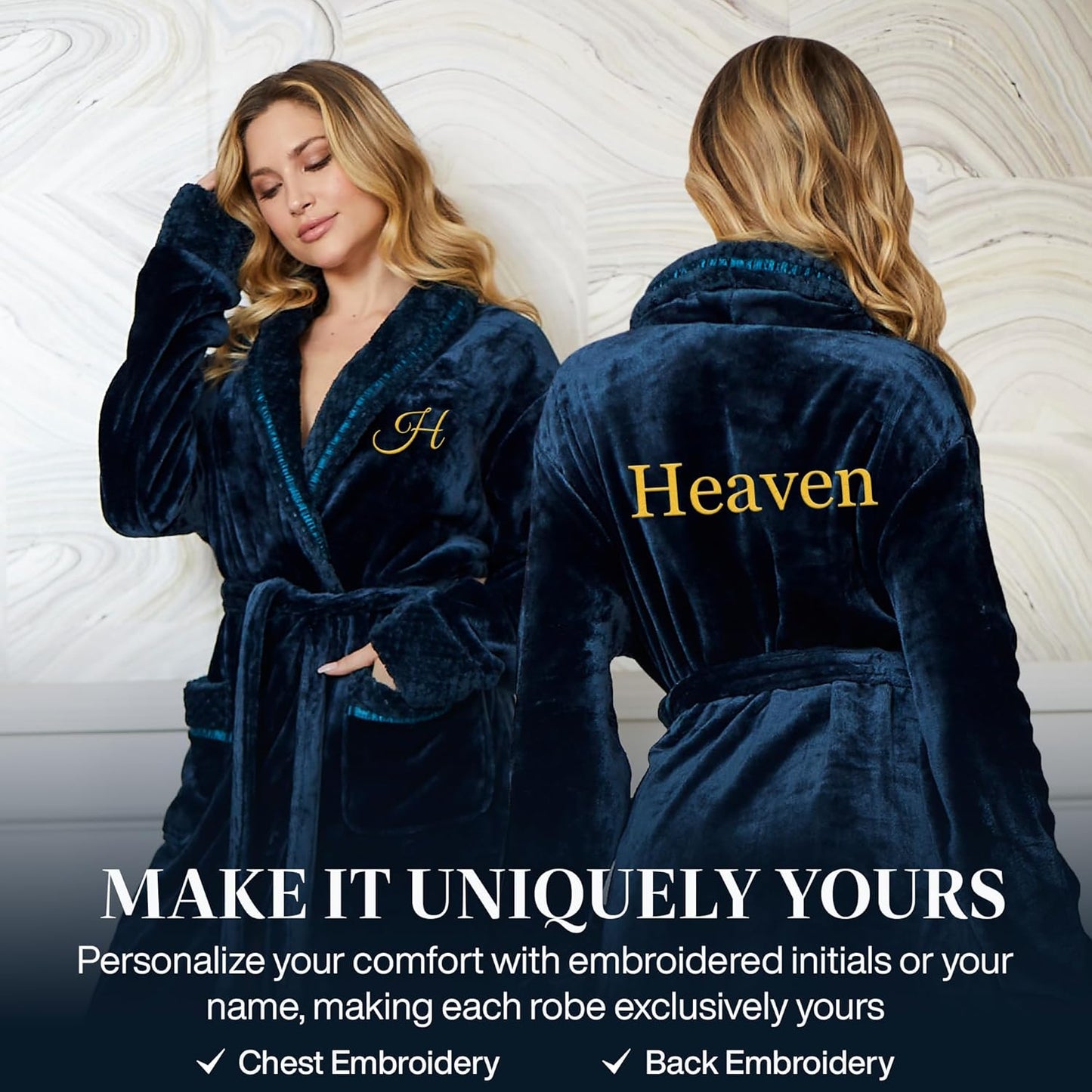 Lotus Linen Plush Robes for Women - Soft Bathrobe, Custom Monogram, Warm Fleece Robe with Pockets