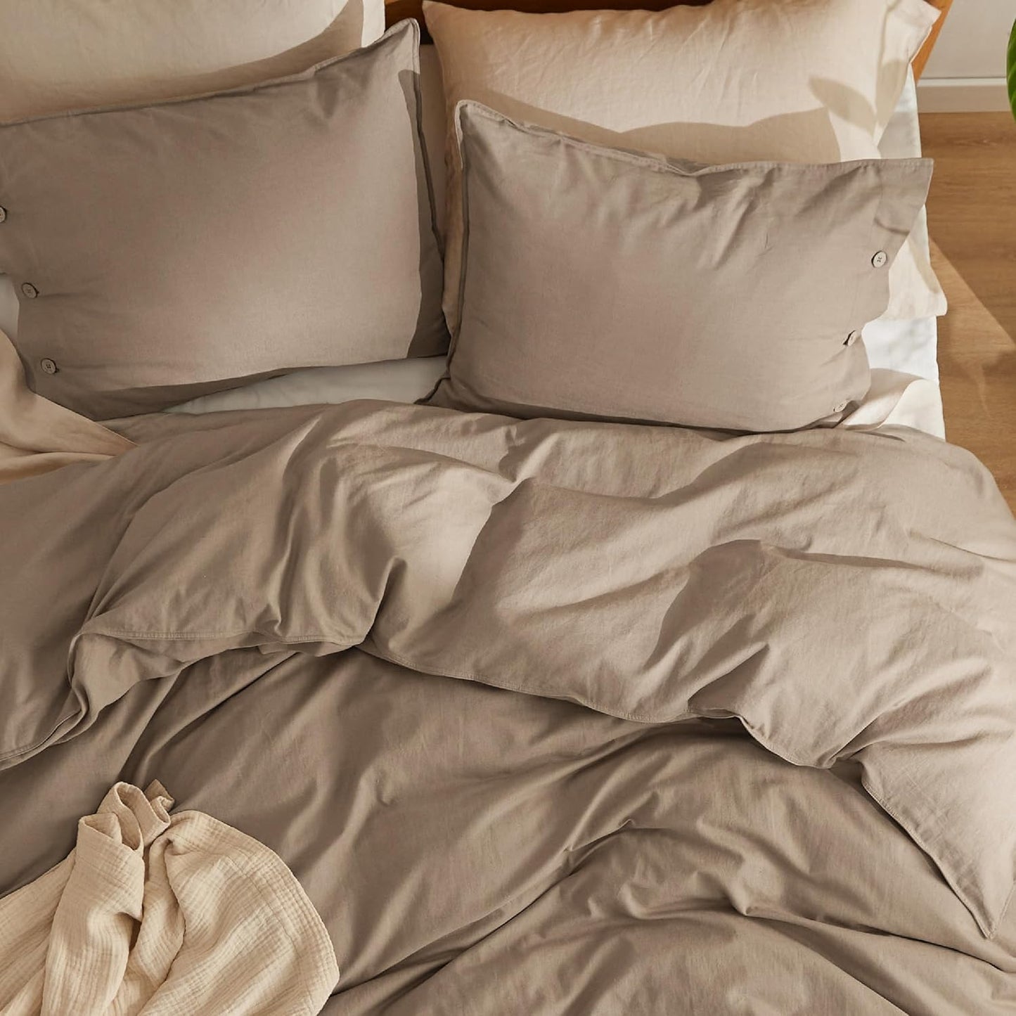 Bedsure Linen Duvet Cover King Size - Linen Cotton Blend Bedding Set, Soft & Cozy, 3 Pieces, 1 Duvet Cover 104x90 and 2 Pillowcases, Brown Color Cooling Bedding, Comforter Sold Separately