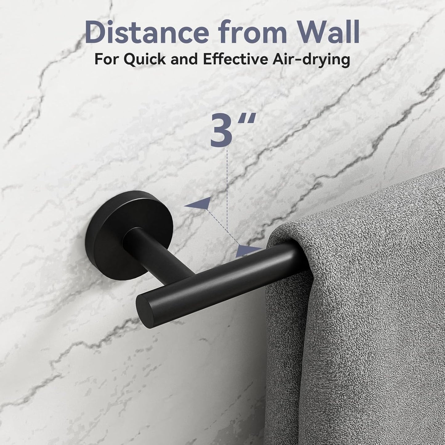 Matte Black Towel Bar, 24 Inch Bathroom Towel Rack, Towel Holder Wall Mounted, Thicken SUS304 Stainless Steel Towel Rod Modern Home Decor (Total Length 26-Inch)